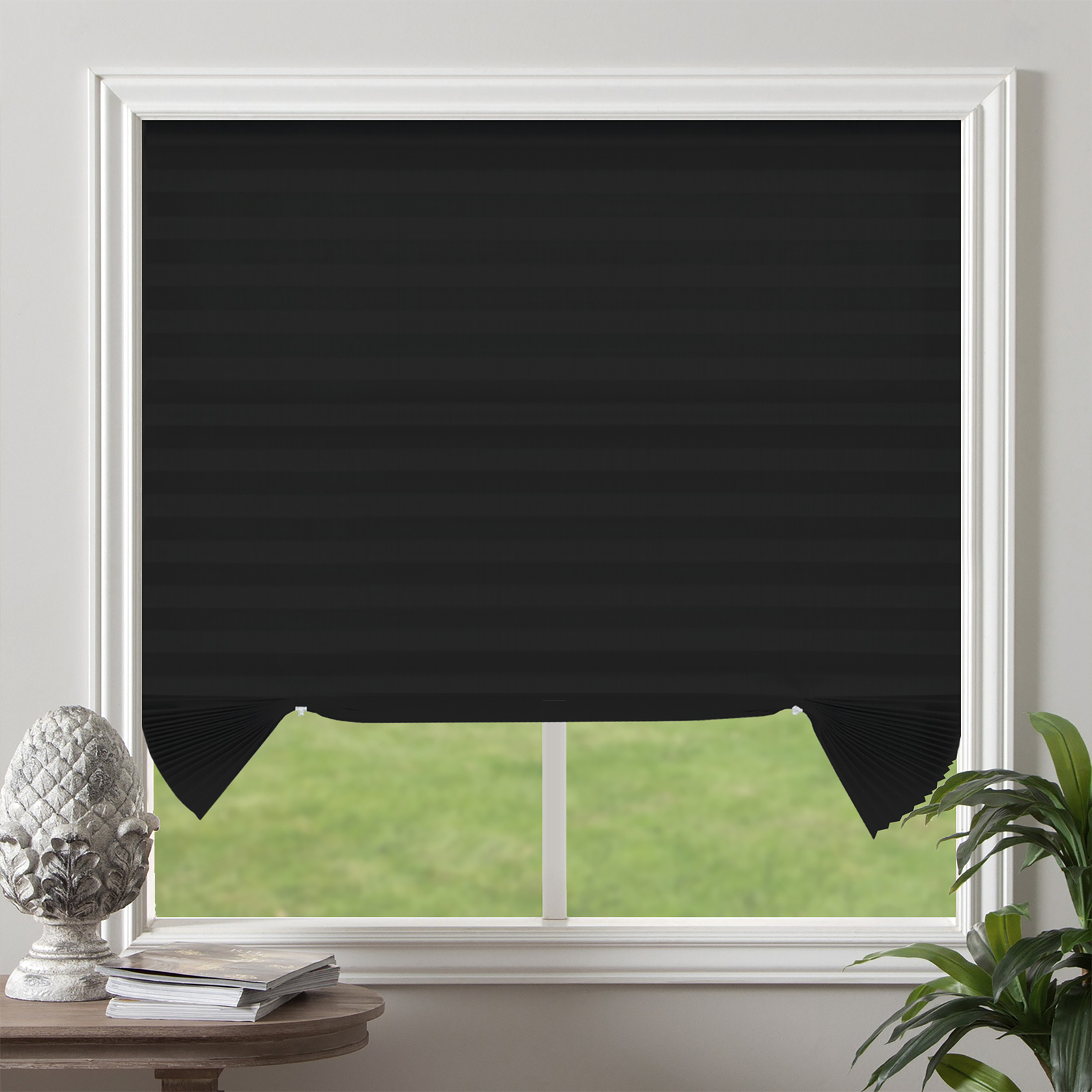 Light Filtering Pleated Non Woven Fabric Cordless Black Window Blinds 48″x72″