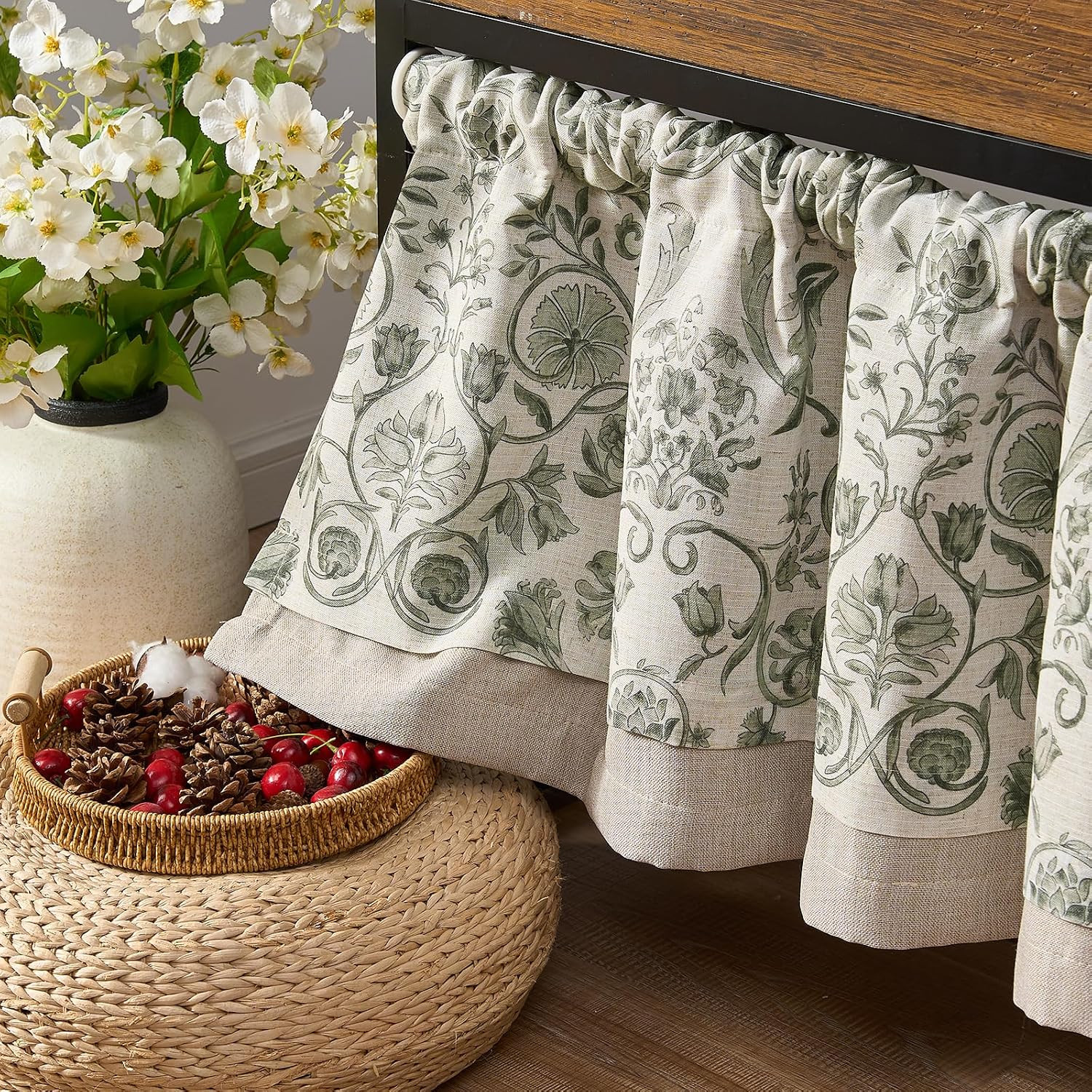 jinchan Linen Valance Kitchen Curtain for Windows Double Layer 16 Inch for Livin
