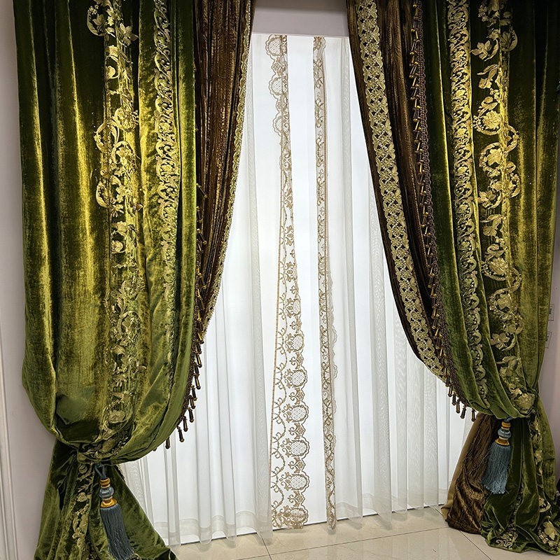 European luxury embroidery green flannel valance window curtain tulle M1896
