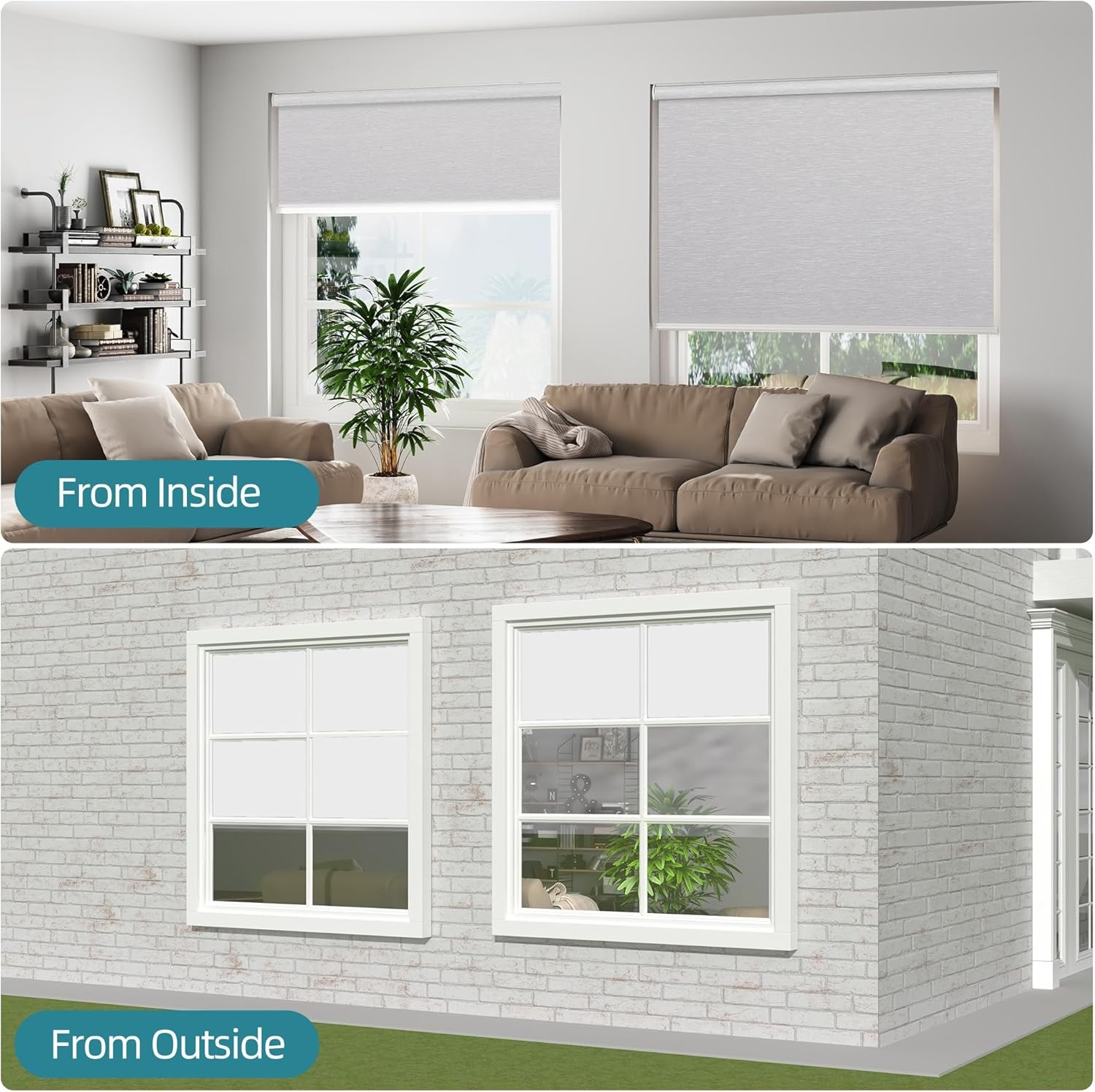 CUSTOM SIZE Cordless Waterproof Window Blinds 100% Blackout Roller Shades Blinds