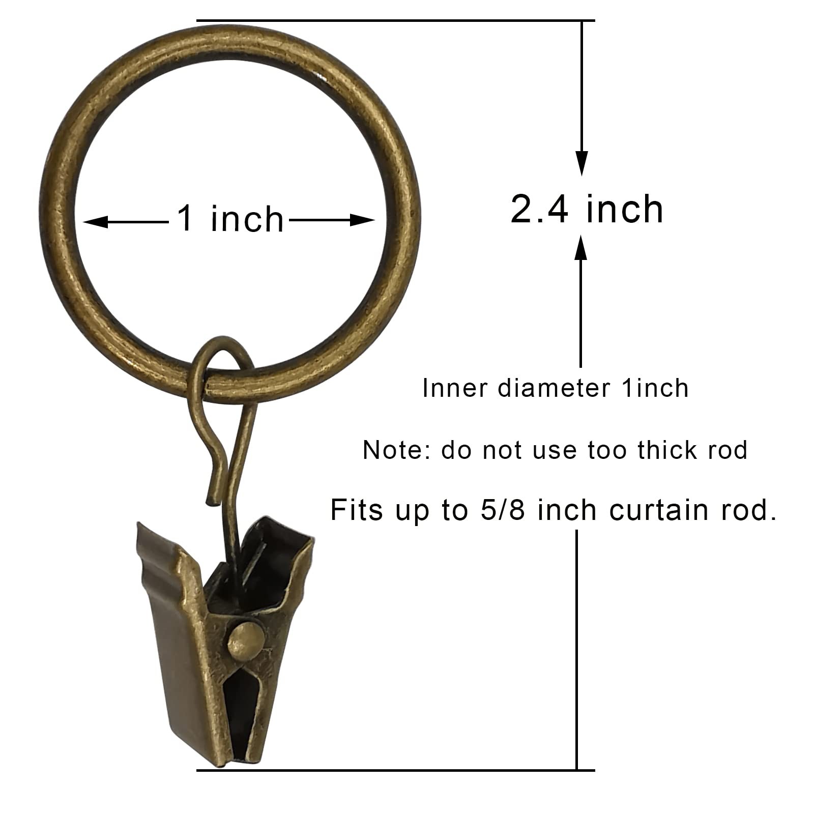 WeeksEight 44 Pack Bronze Curtain Rings with Clips, Curtain Hooks Hangers Cli…
