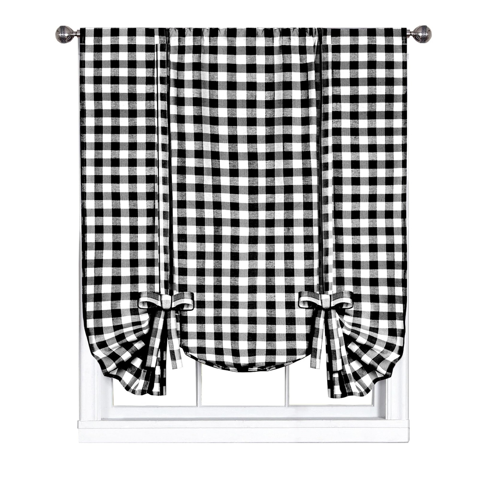 ACHIM Buffalo Check Tieup Window Curtain 42″W x 63″L (Pack of 1), Black/White