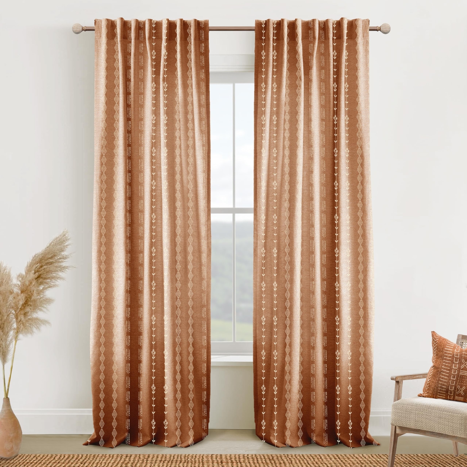 Boho Curtains 2 Panels Patterned Farmhouse Curtains for Living Room Bedroom,V…
