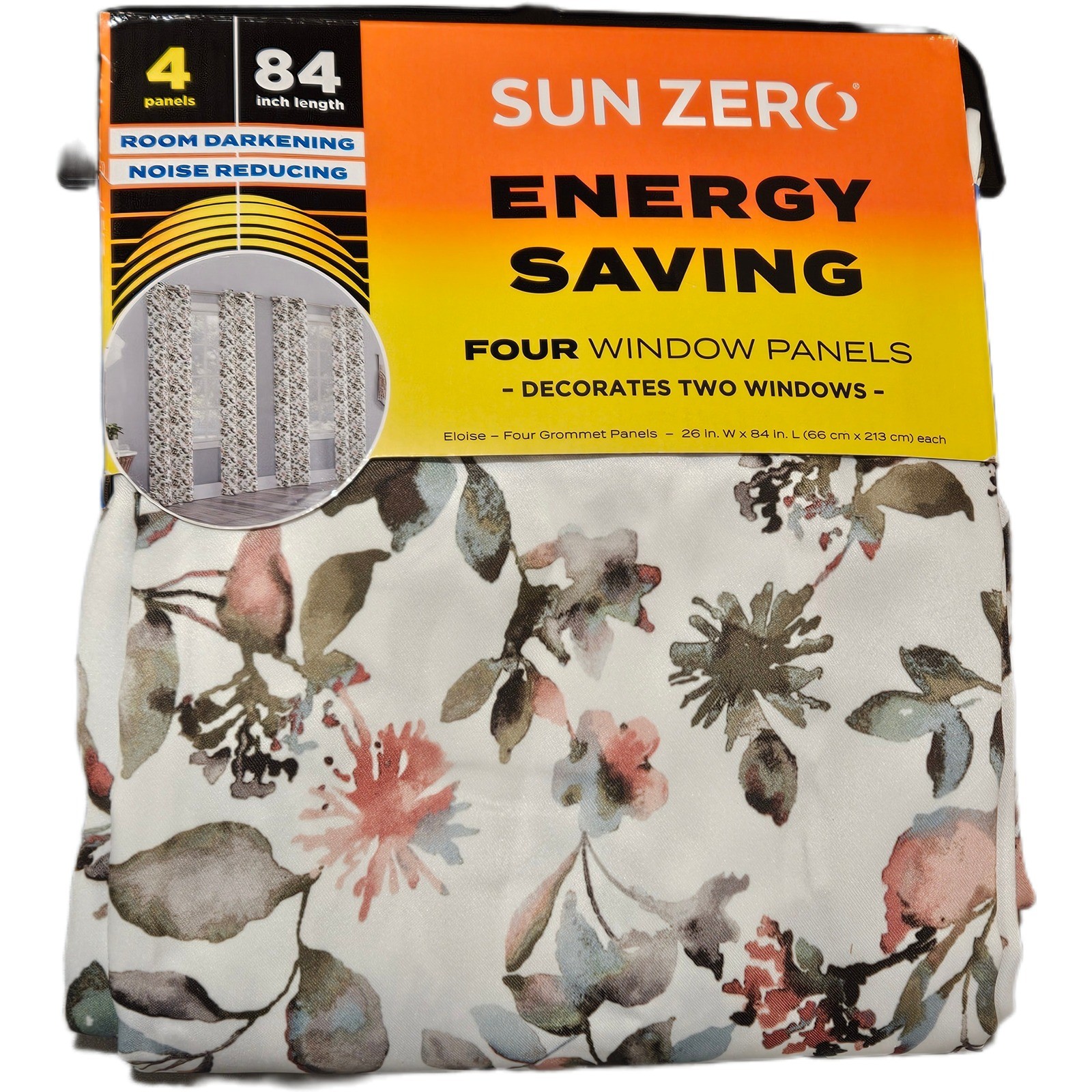 NWT Sun Zero Eloise Grommet 4 Window Panels 26″x84″ Sage Floral Room Darkening