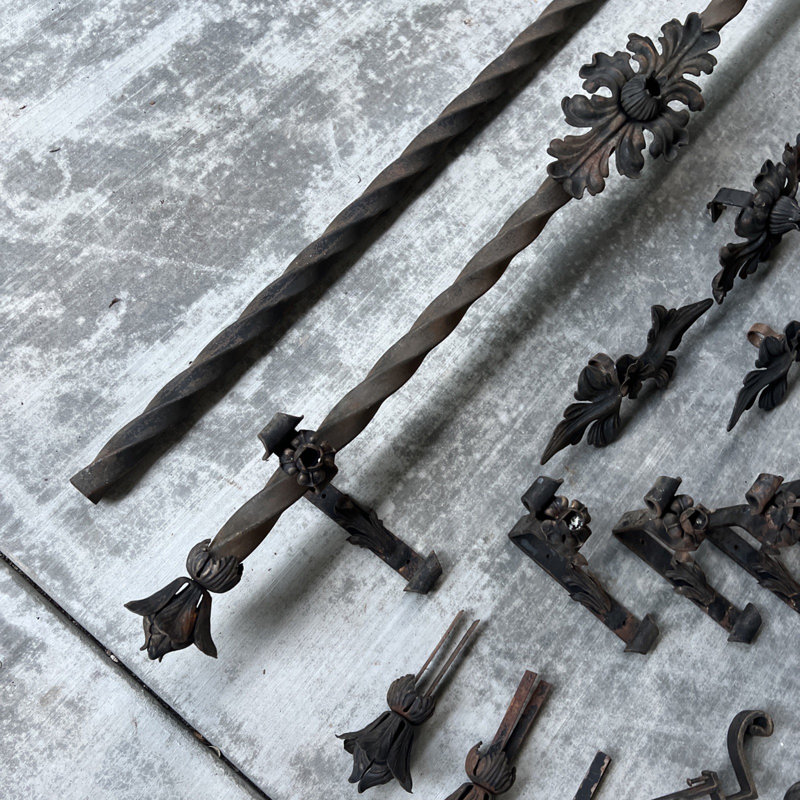 HUGE LOT — Antique Drapery Rod Parts Solid Iron Brackets Metal USA Very Rare!