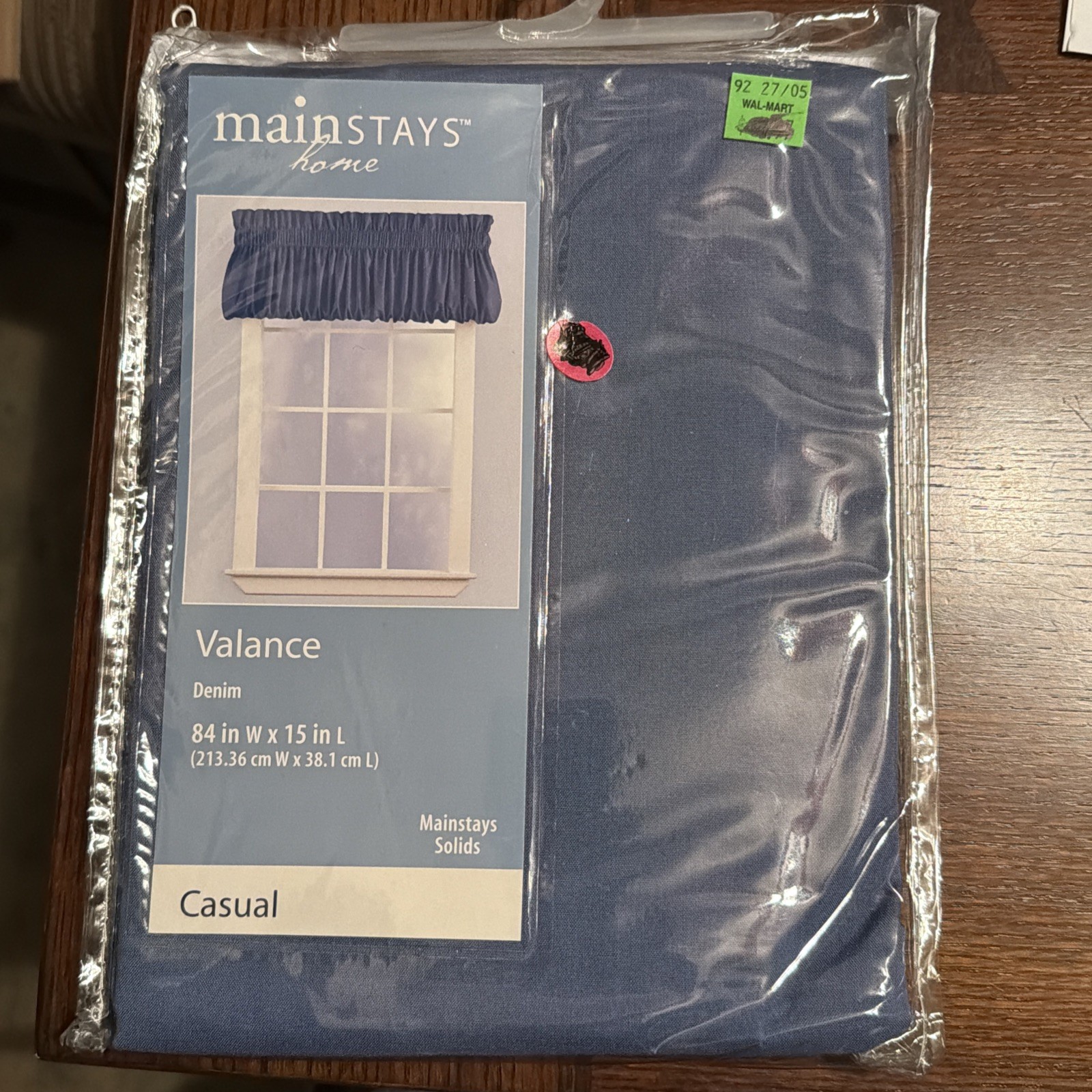MainStays Home Valance Navy 84” Wide By 15” Long Solid Blue Casual New