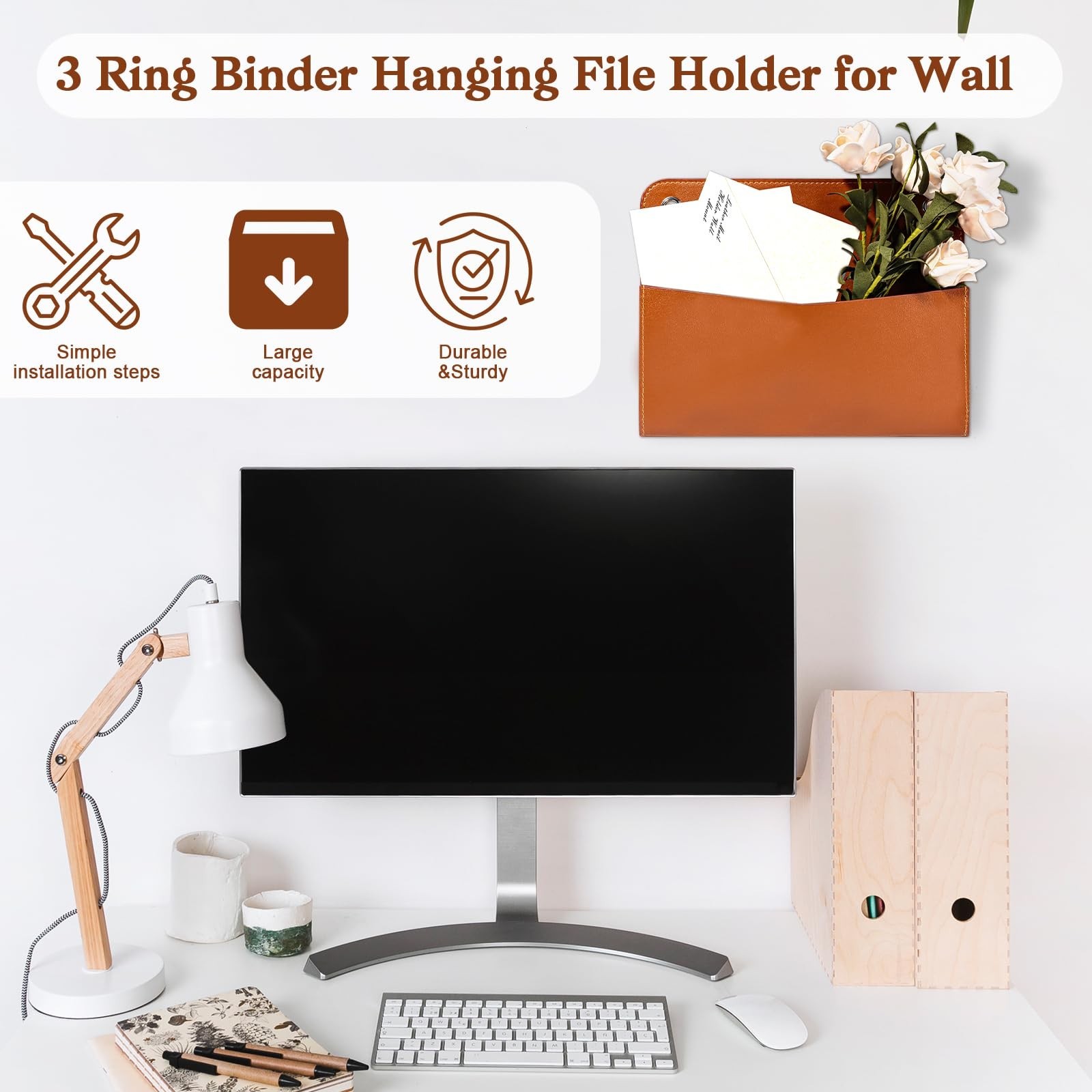 3 Pcs PU Leather Mail Holder Wall Mount Brown PU Leather Letter Holder Vintag…