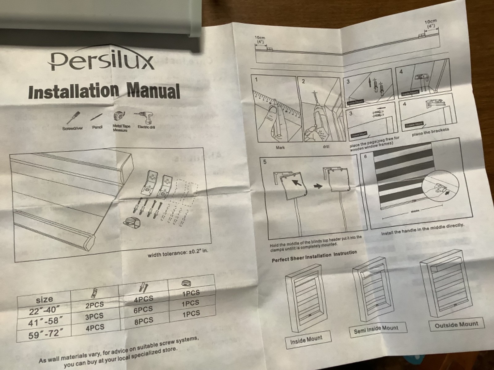 Persilux Cordless Zebra Blinds for Windows 15″ X 47″ WHITE NEW IN BOX