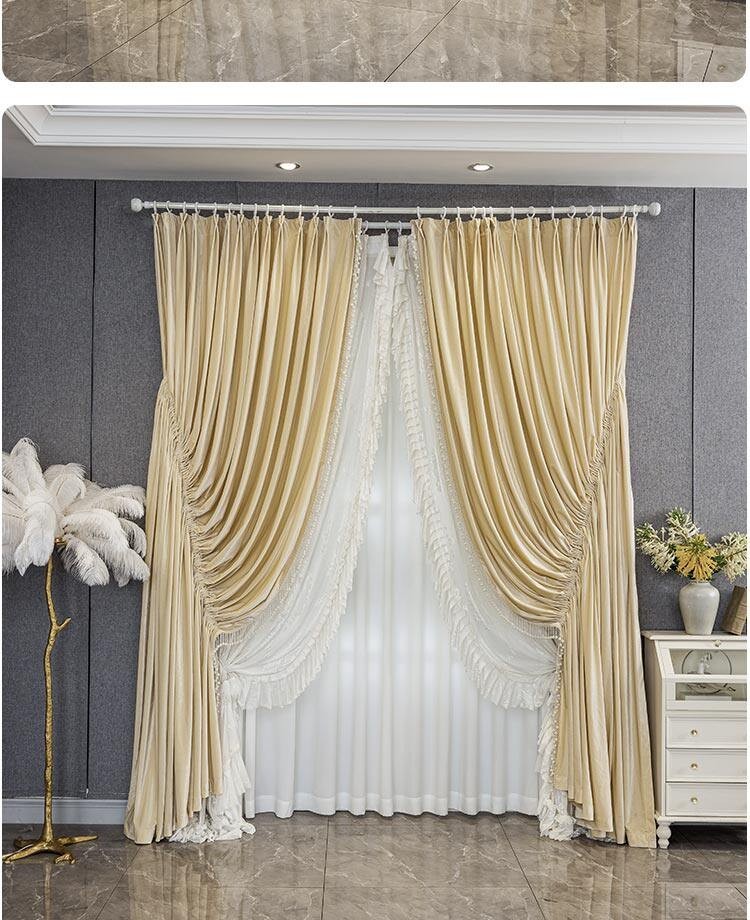 drawstring costom beige bean cloth flannel window blackout curtain tulle M1850