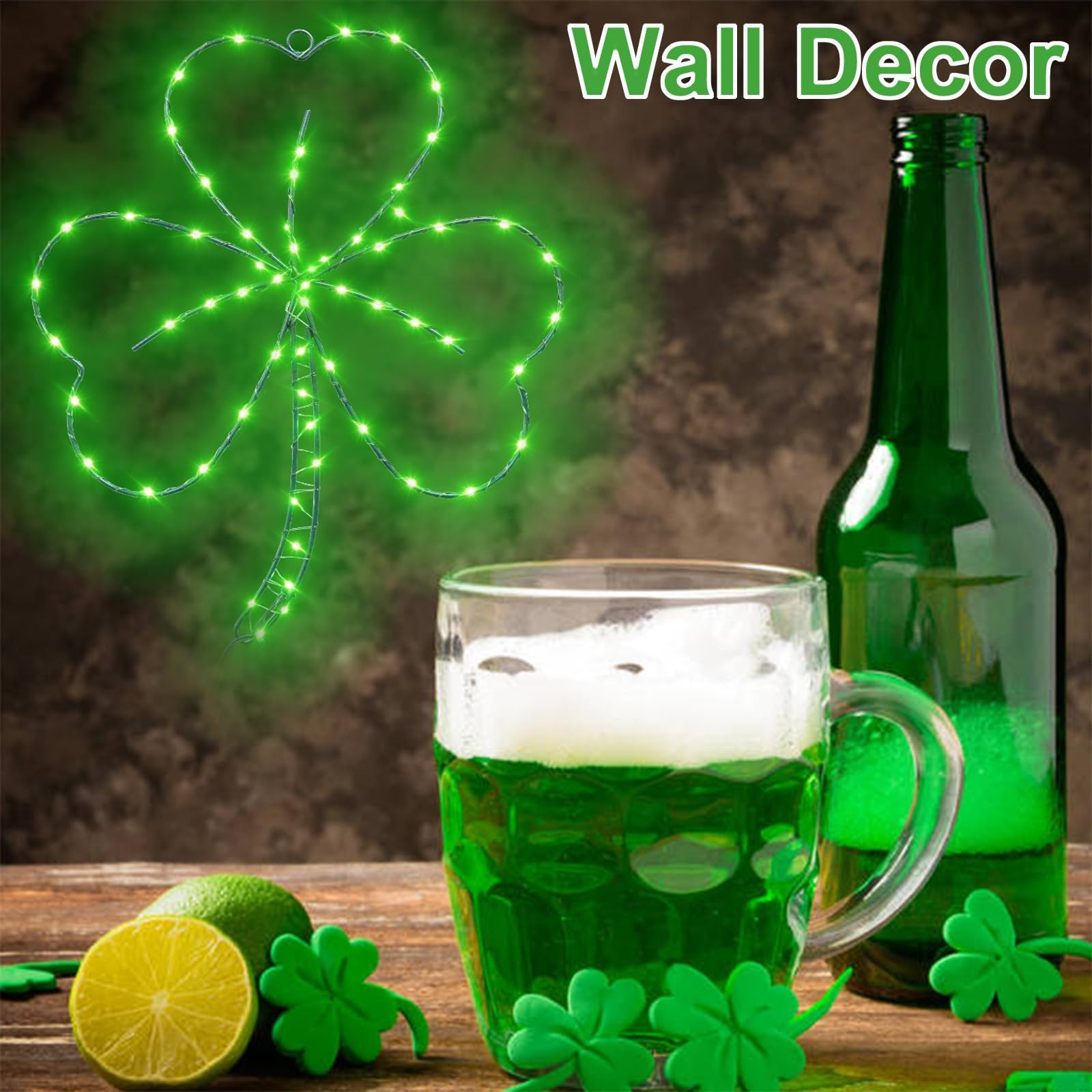 St. Patrick’s Day LED Shamrock Window Lights with Remote Control, 1 Pack