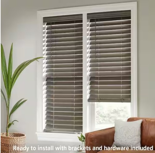 CUSTOM SIZE Cordless Faux Wood Blinds for Windows with 2.5 in. Slats