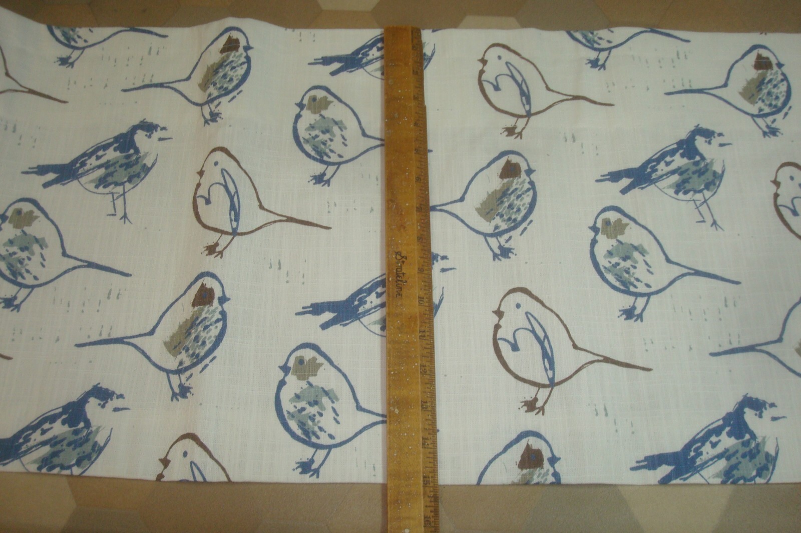 New Window Valance Lined Premier print Toile Blue BIRDS rod pocket 108″ x 15″ lg