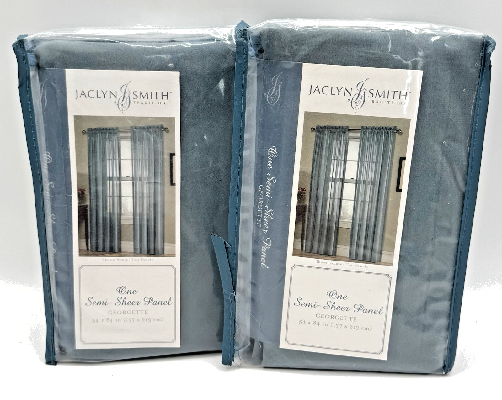 2-Vtg. Jaclyn Smith Traditions One Semi-Sheer Panel Georgette 54″x84″ Slate Blue