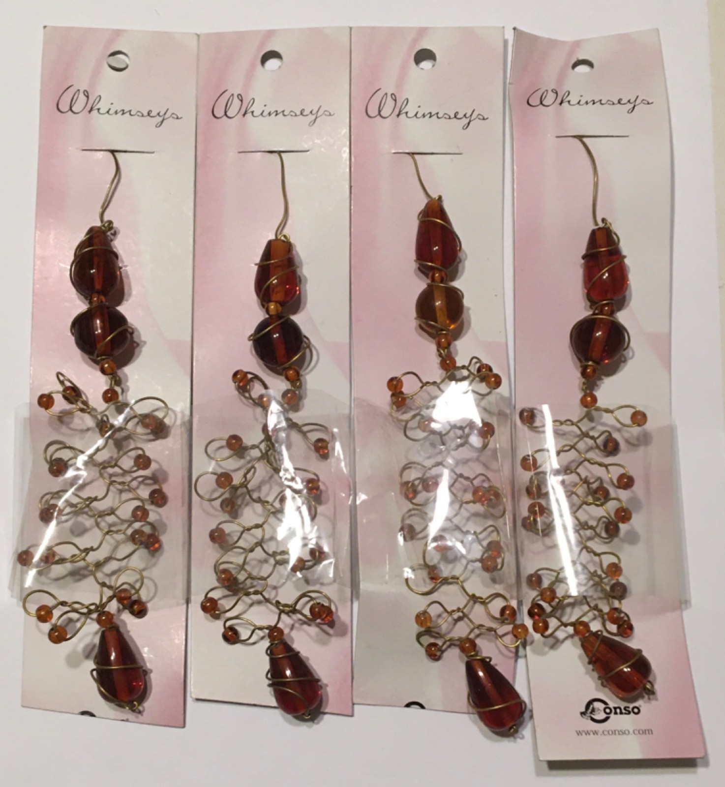 Set of 4 Conso 6″ Hanging Curtain Rod Whimsey Dark Amber Glass & Bronze Metal