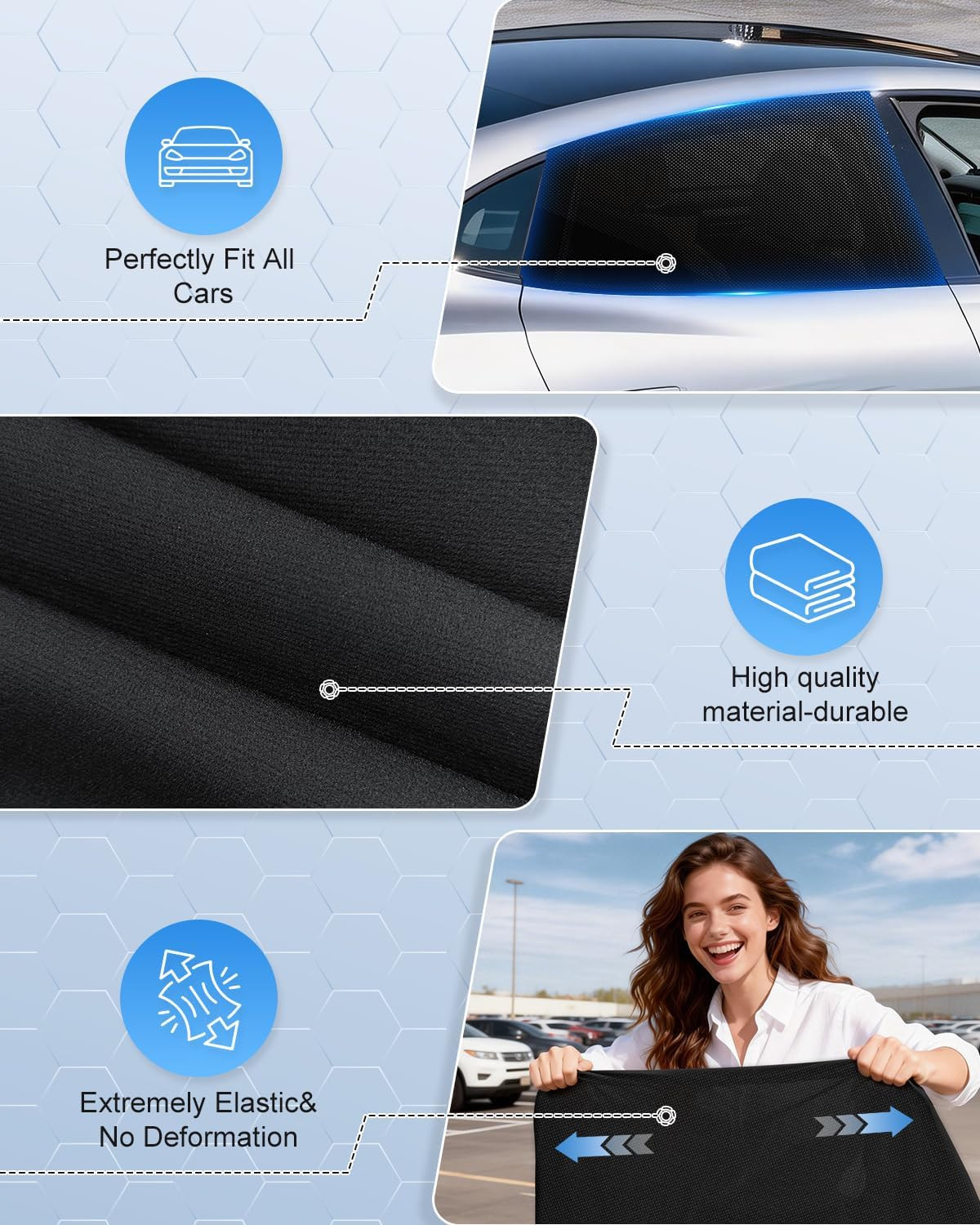 Car Window Shades 2 Pack UV Protection Side Window Covers for SUV Truck & Sedan