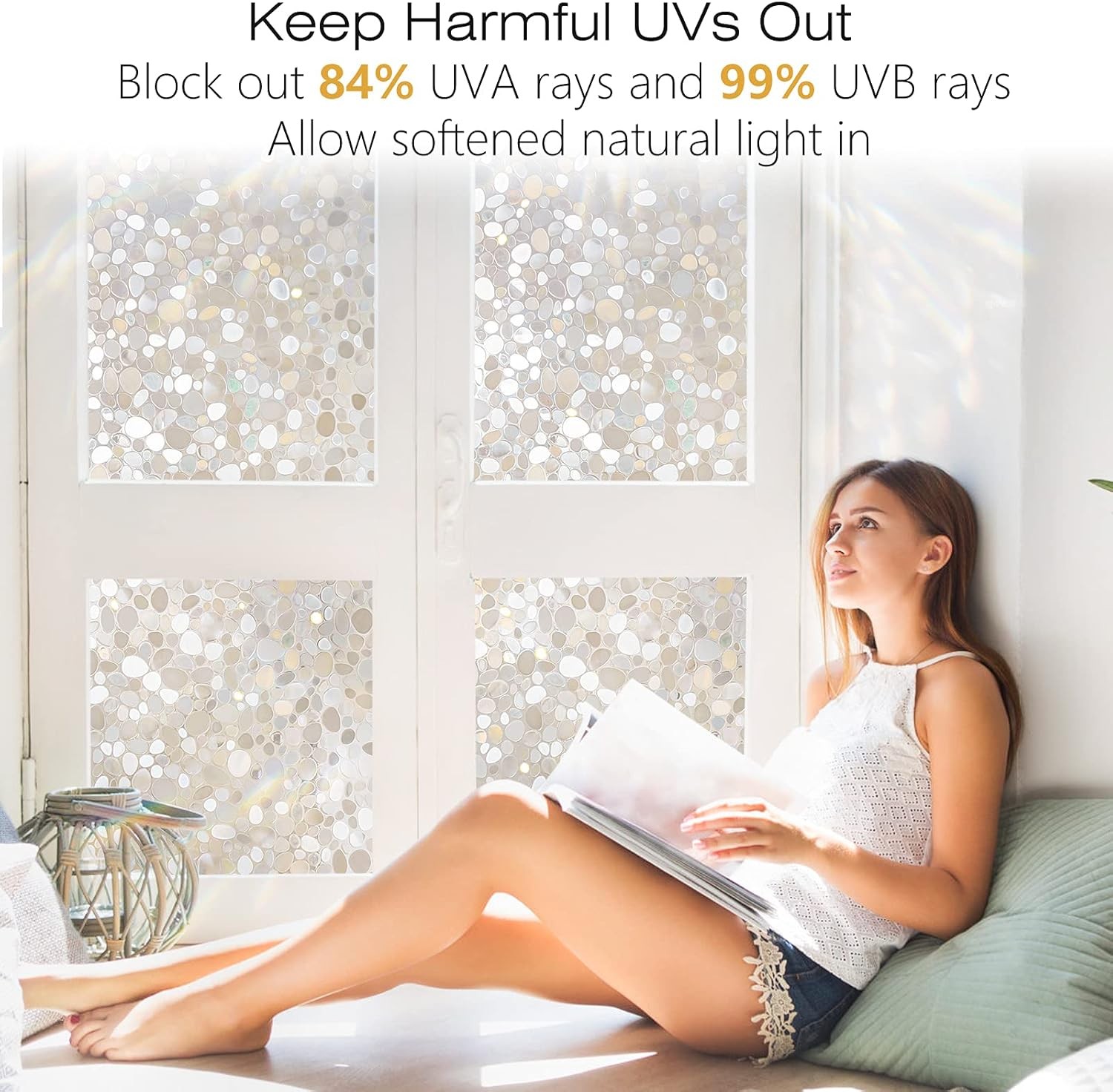 Window Privacy Film, Decorative Clings, UV Blocking 3D Pebble, 17.5 X 78.7 Inch