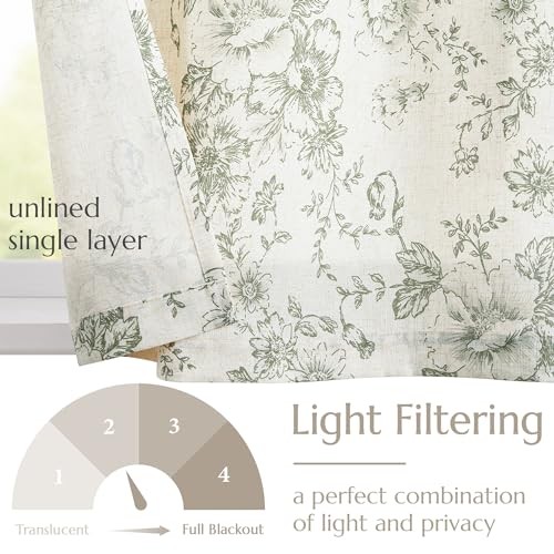 Tie Up Valance Floral 42″W x 45″L (Pack of 1) Alice | Sage Green on Linen