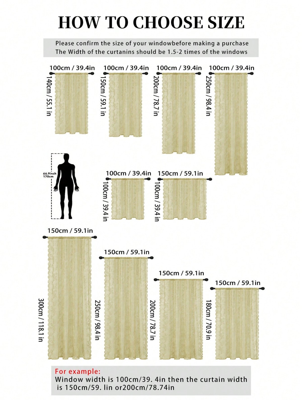 Beige Floral Lace Sheer Curtain Panel 59Wx118L 150x300cm