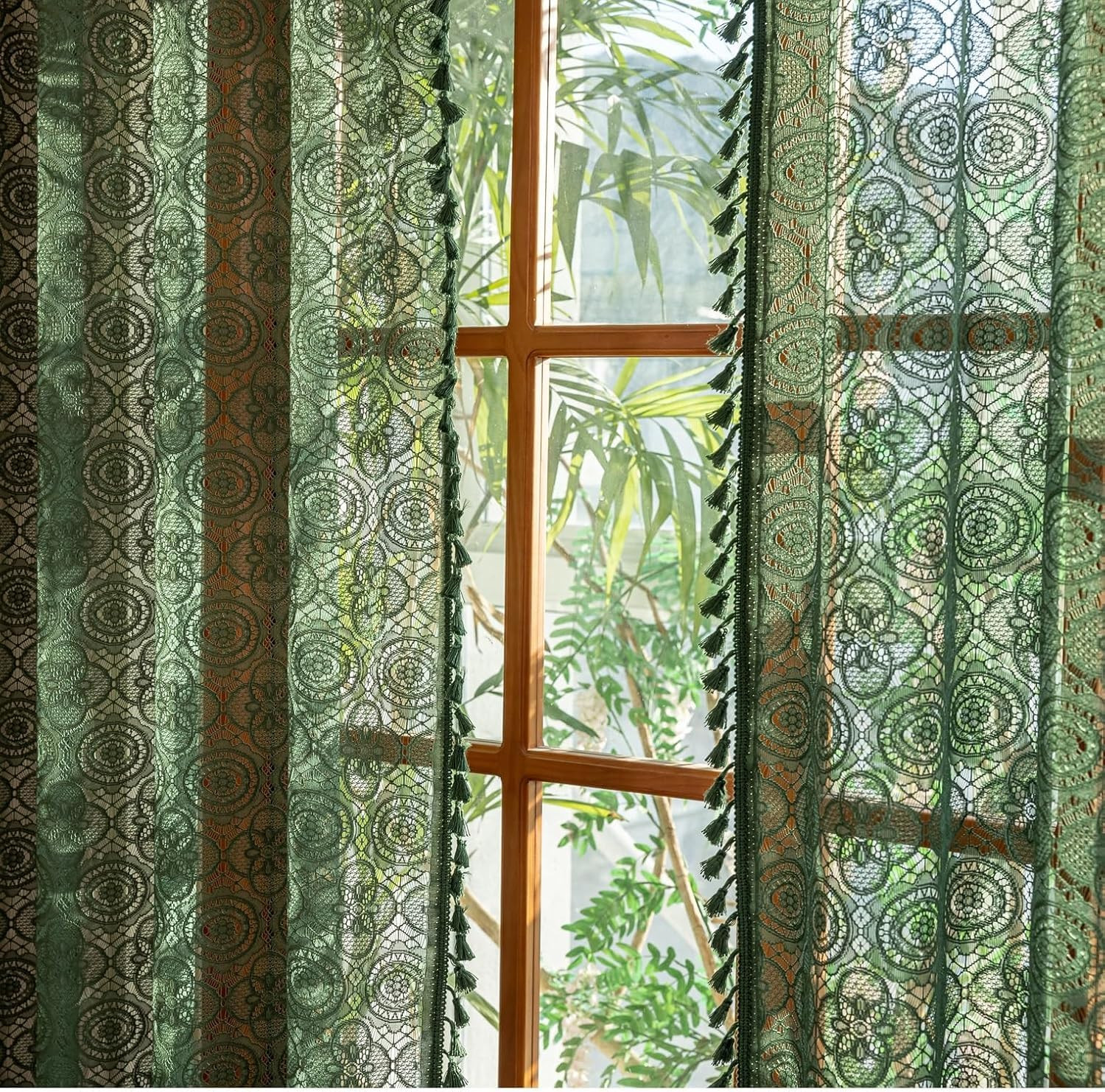 YJ YANJUN Boho Lace Curtains 54 inch Length 2 Panels -Vintage Floral Crochet She