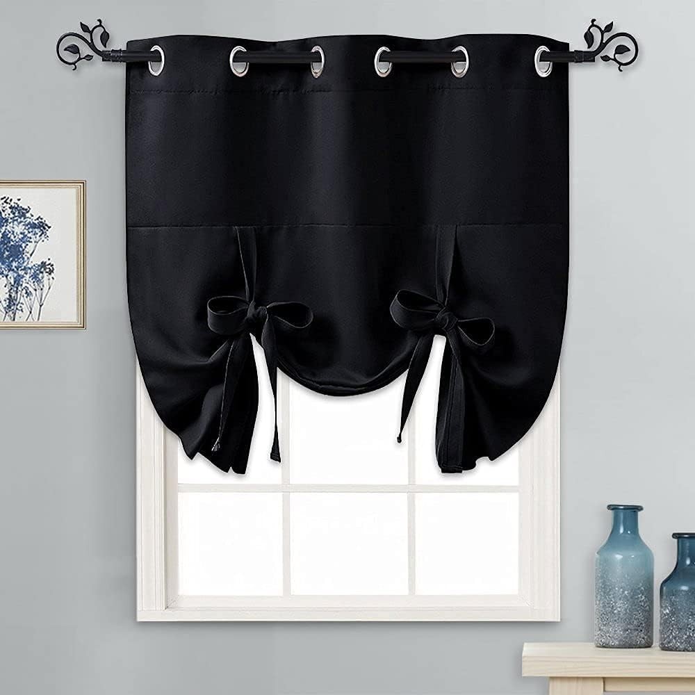 Stylish Black Tie-Up Blackout Curtains – Quality 46” Wide x 63” Long