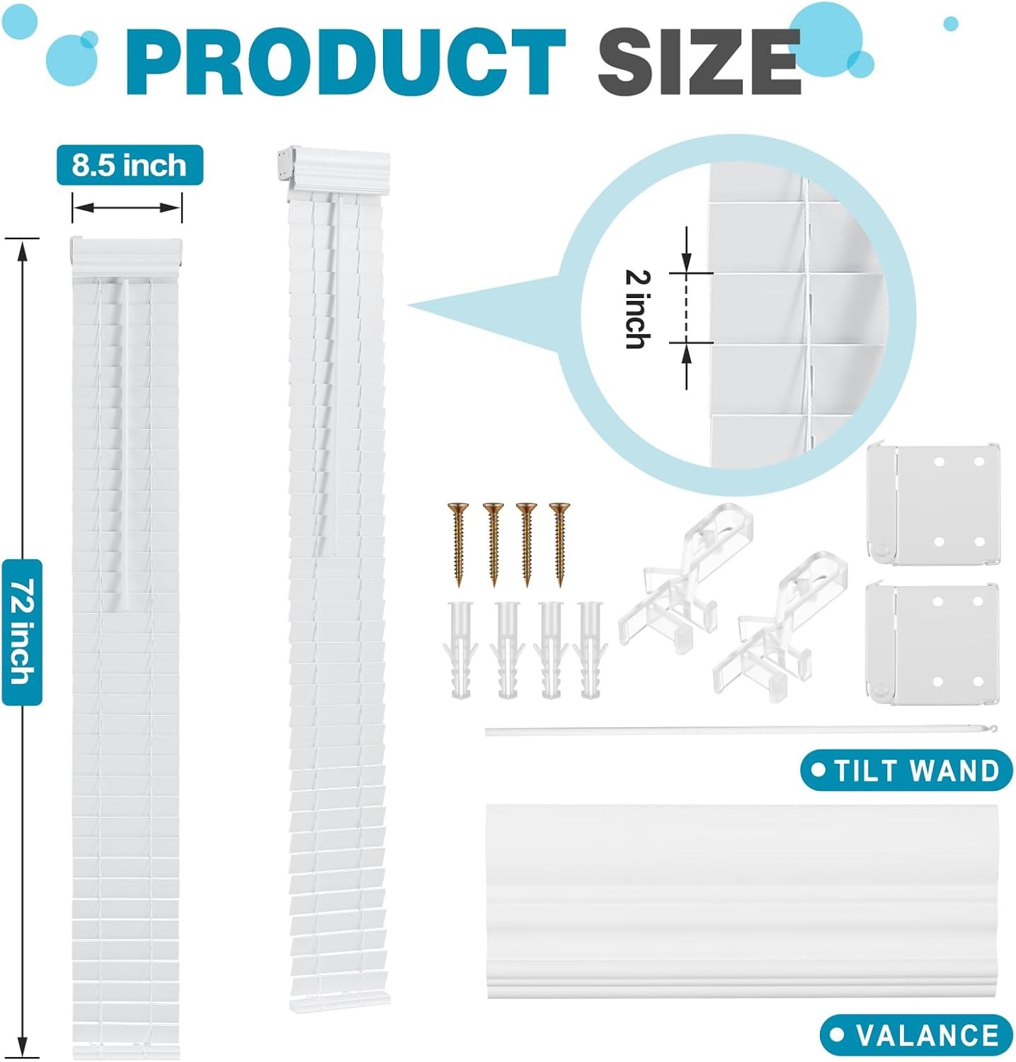 DoubleFill 2 Pack 8.5x72in Cordless Sidelight Blinds 2in White Faux Wood Door