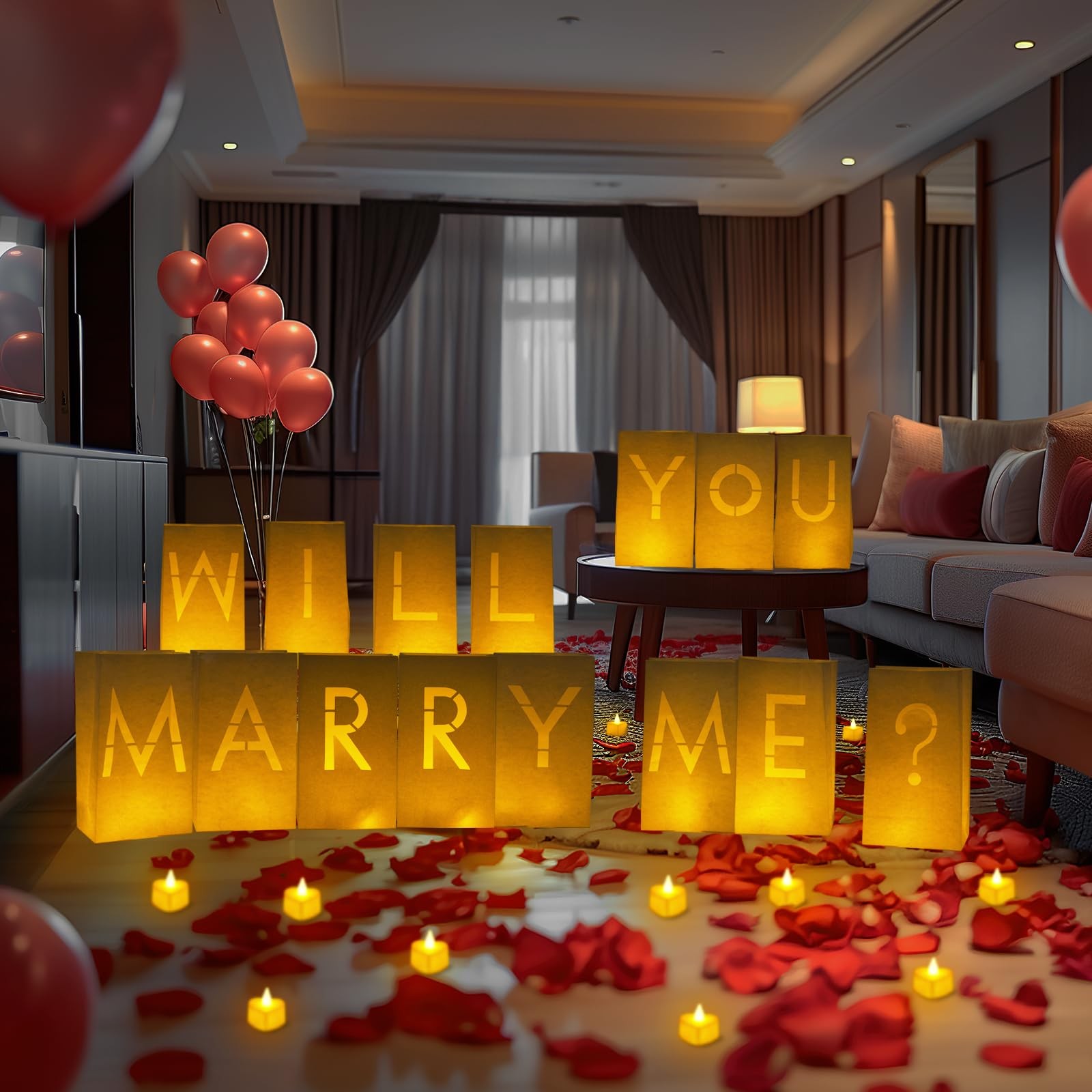Will You Marry Me Light Up Letter Proposal Decor 2000 Rose Petal Luminary Bag