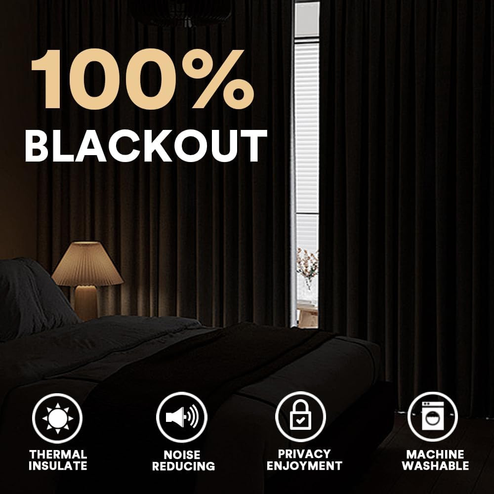 100% Blackout Curtains for Bedroom Farmhouse Linen Curtains 63 Inch Long Back Ta