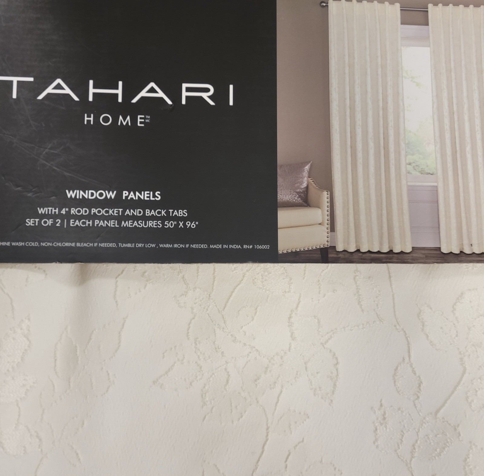 2pk Tahari Curtains Window Panels 50” x 96” Beige Off White Floral Spring Summer