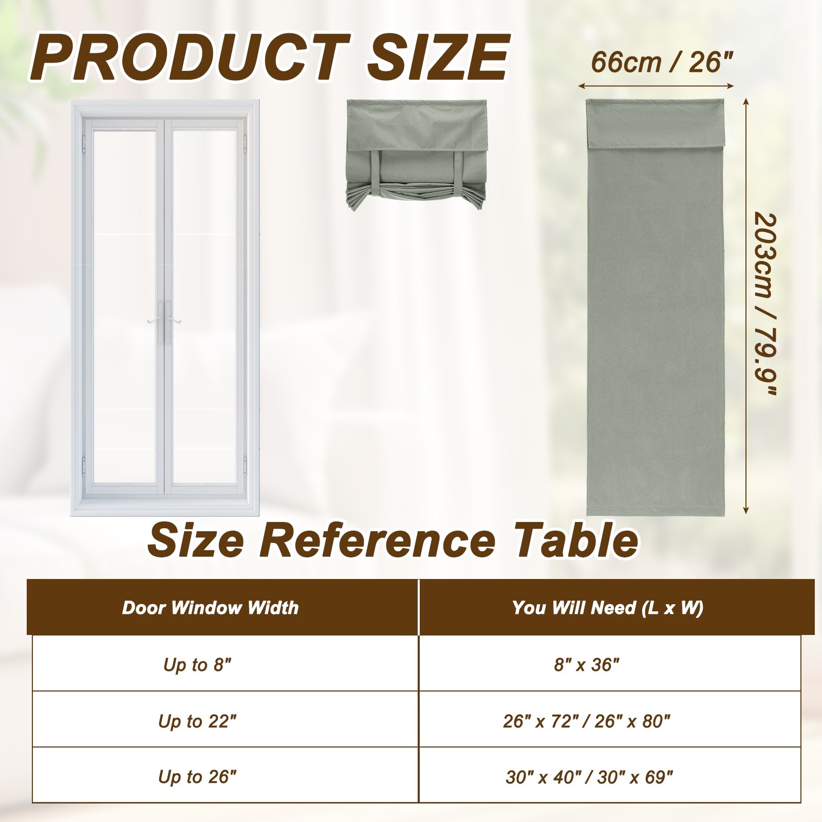 1PC 100% Blackout Side Door Curtains, 26″ x 80″ Linen French Door Curtain, Gray