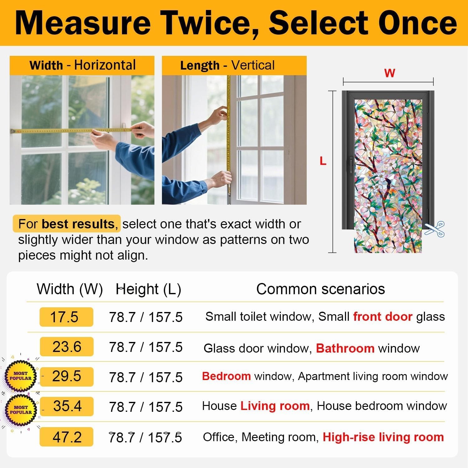 Rainbow Privacy Window Film, 3D Stained Glass Decals, Static 17.5 x 78.74 inches