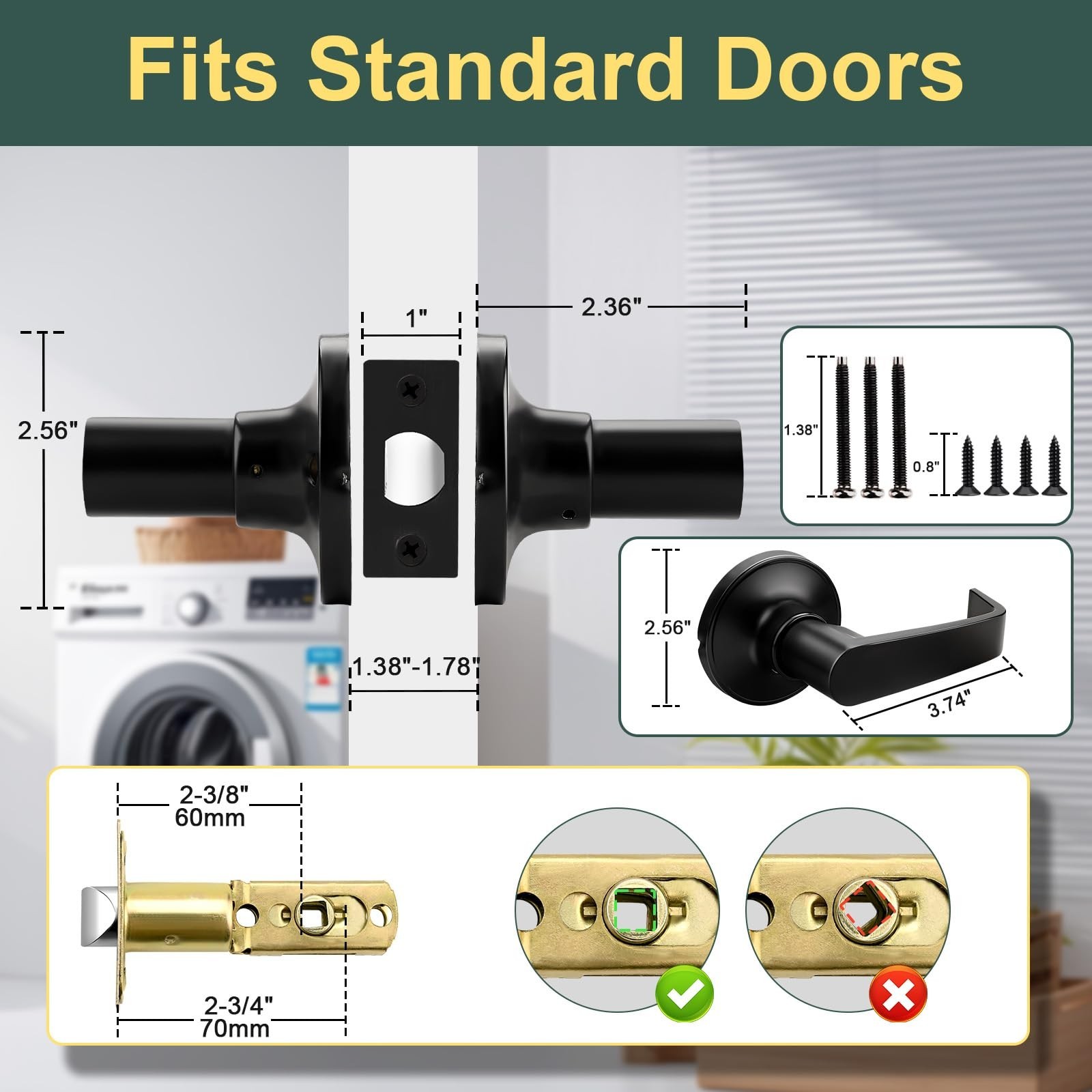 Passage Door Handle, Non-Locking for Hallway Closet, Rectangular Interior Doo…