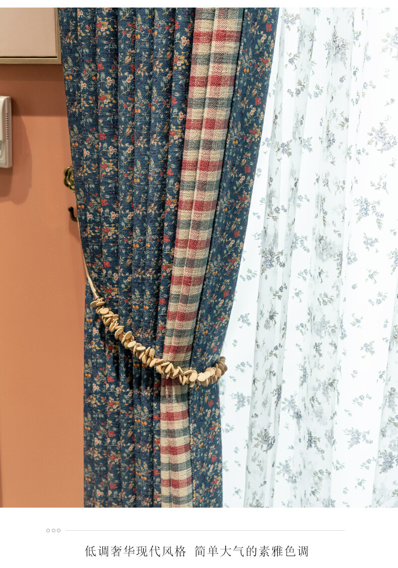 Custom Pastoral cotton linen bay window blue cloth curtain valance drape C1828