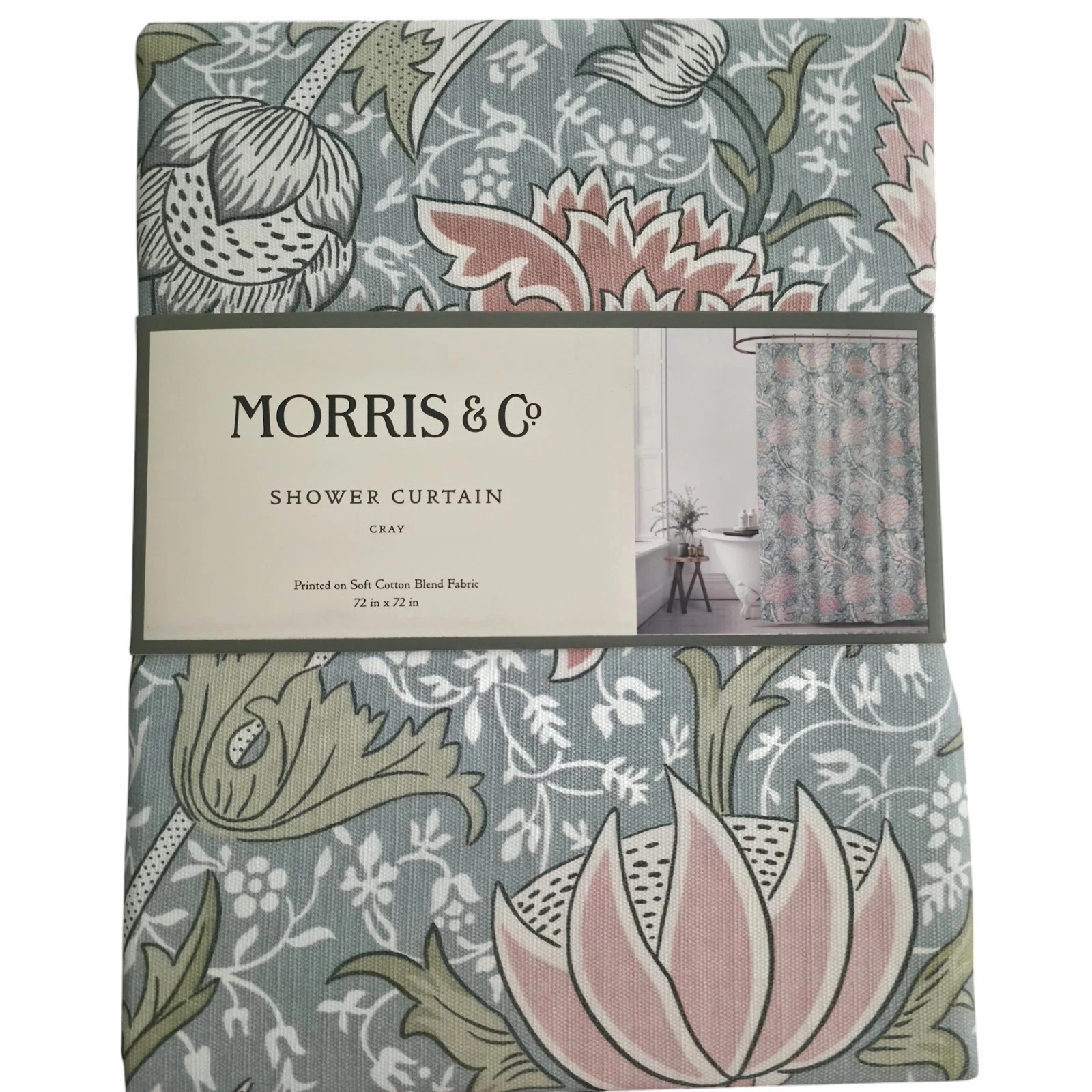 William Morris Cray Botanical Fabric Shower Curtain Cottage Floral 72×72