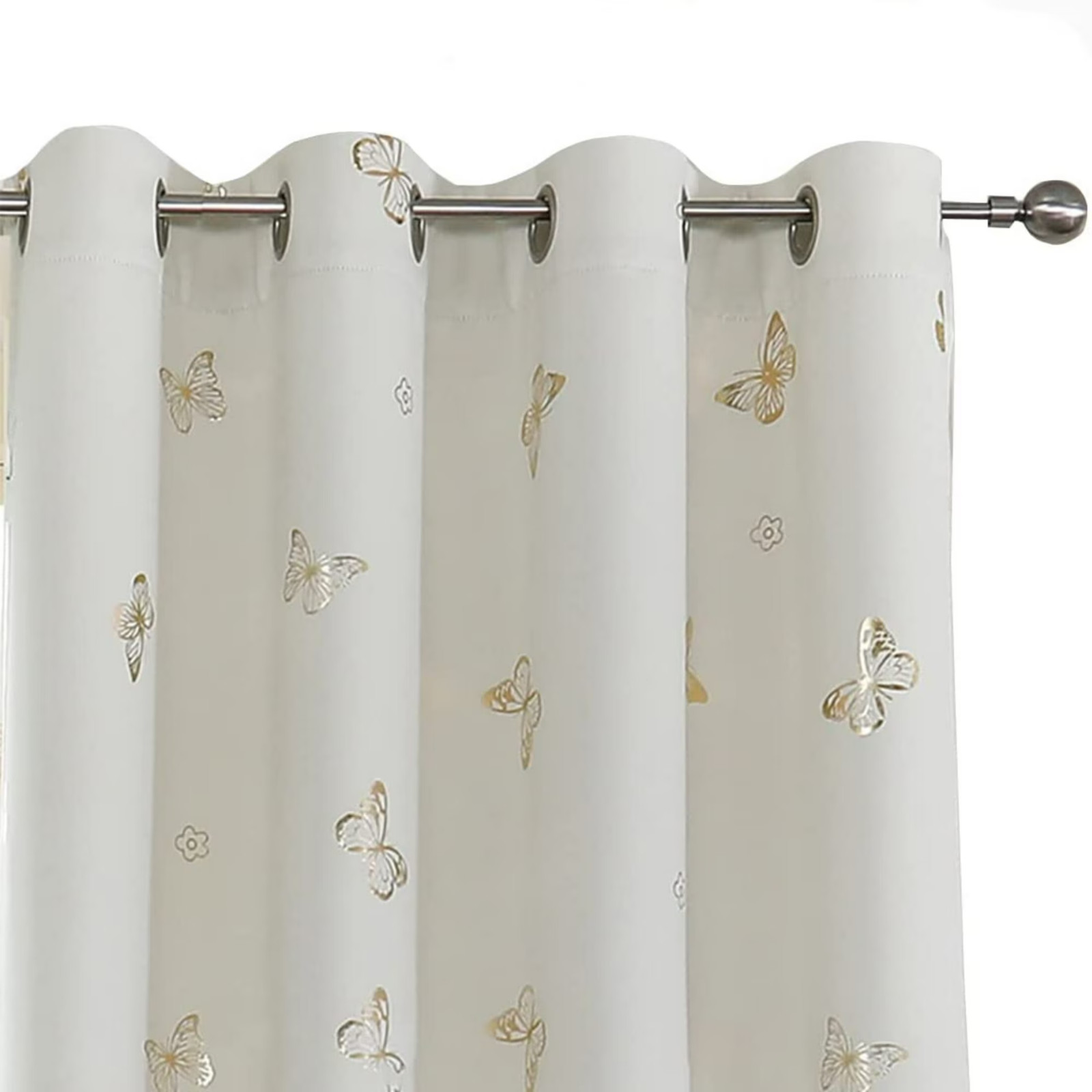 Butterfly Blackout Curtains 2 Panels 52”x54” Beige with Gold Metallic