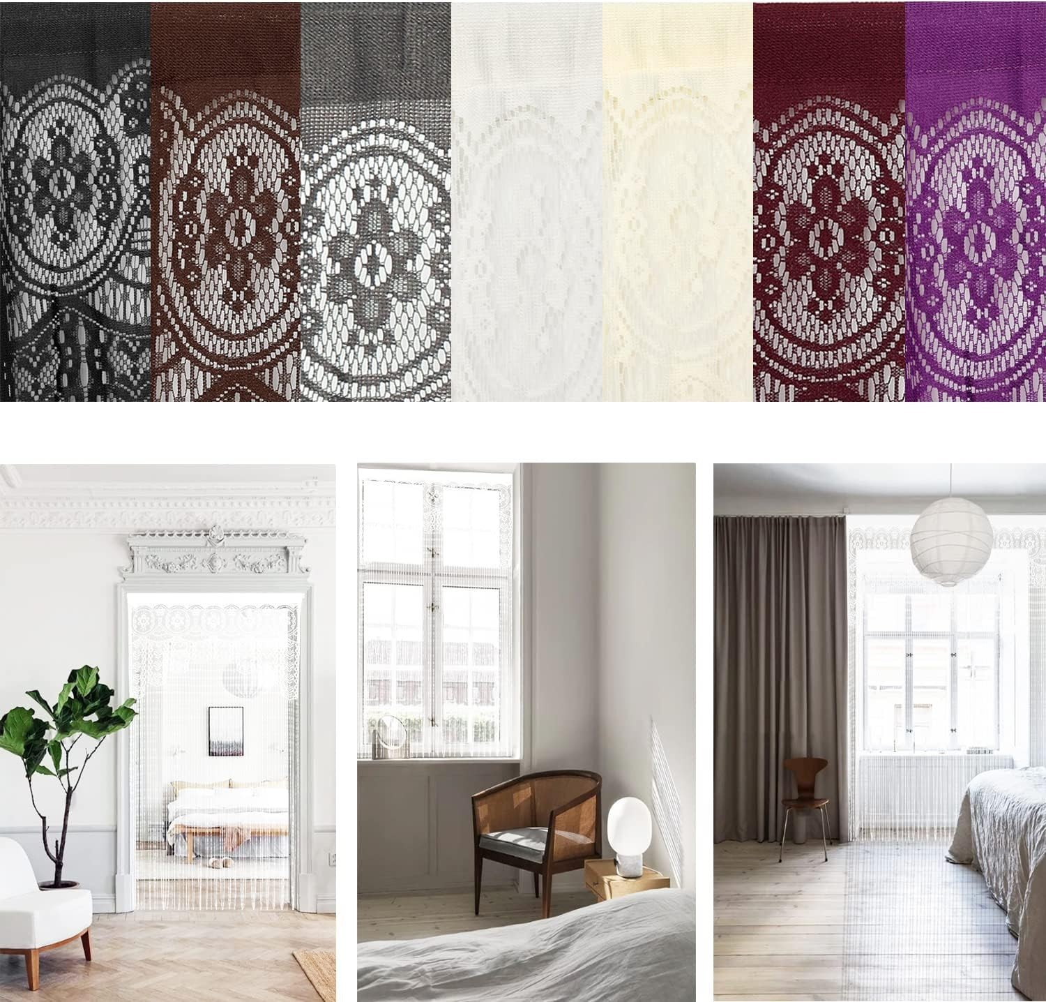 Customizable Boho String Curtain 35x79in – Semi-Sheer Room Divider in White