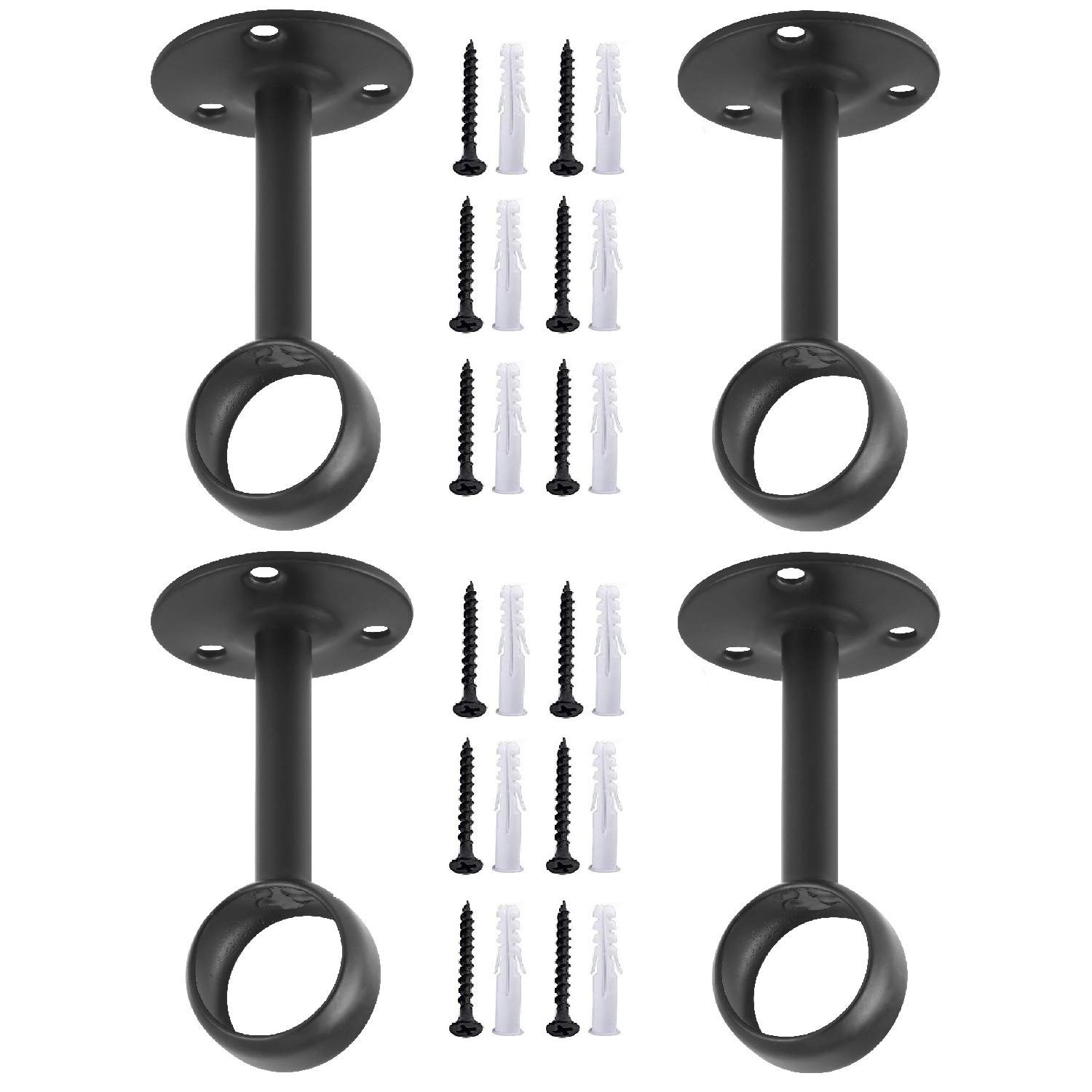 CeilingMount Curtain Rod Bracket Holders 4 PCS, Black