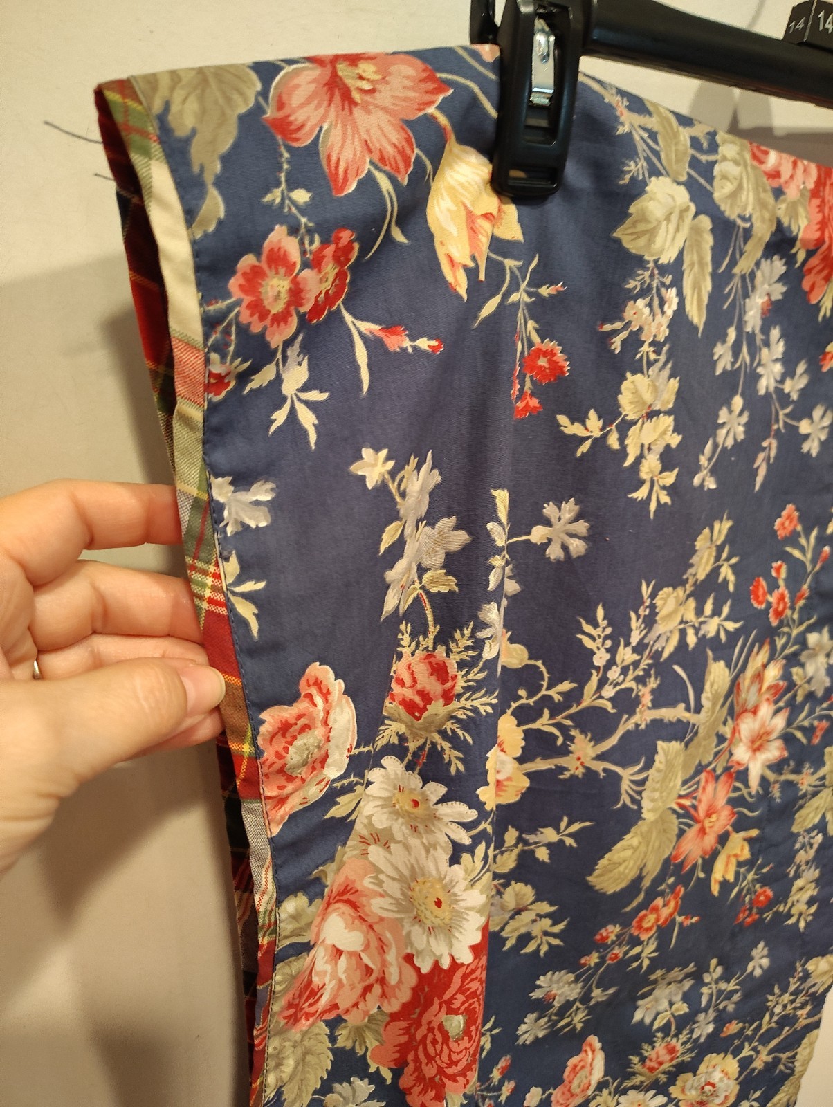 Chaps Cape Cod Blue Floral & Plaid Window Valance Curtain Topper Cottagecore