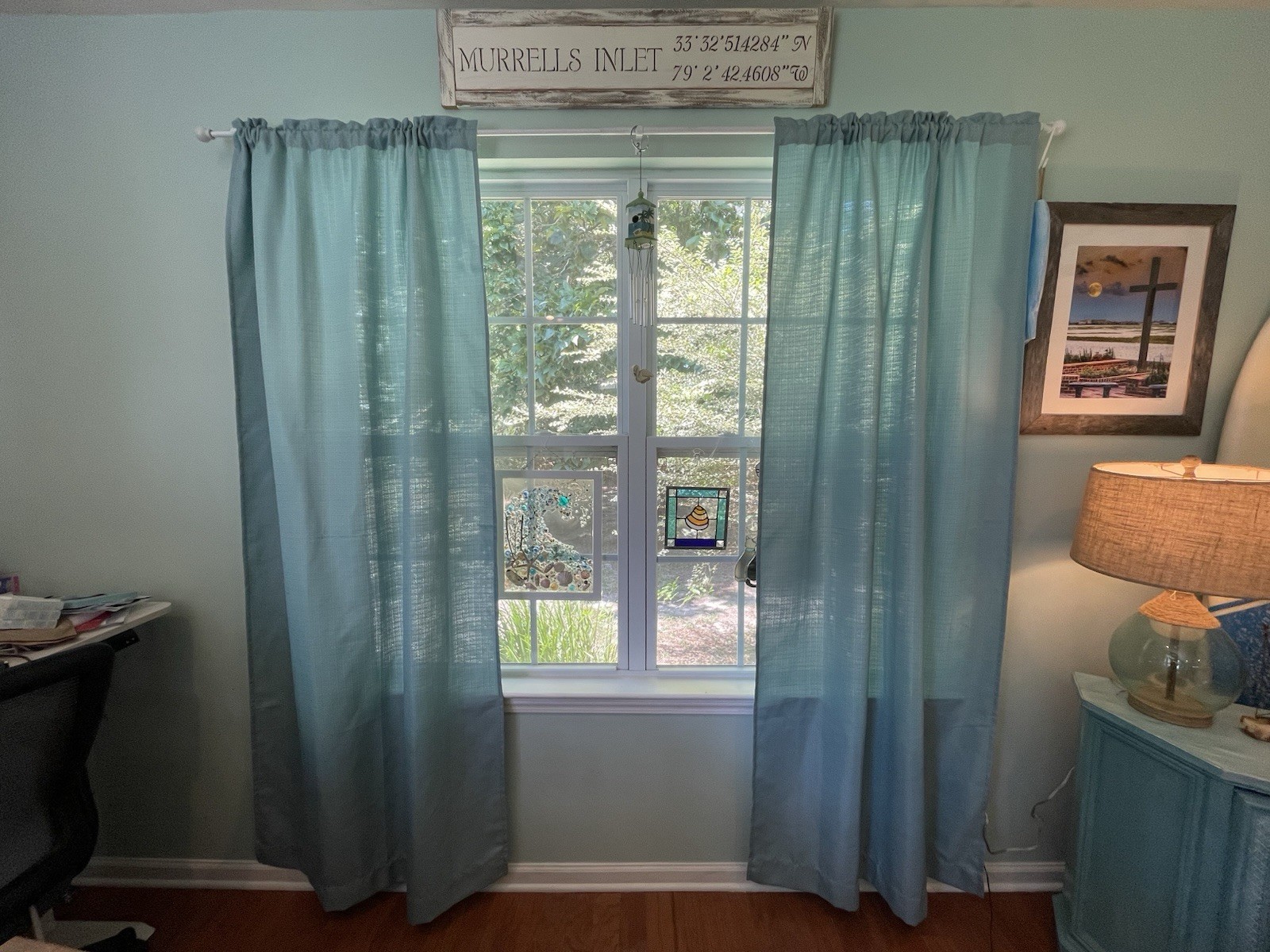 Mainstays Bennett Light Filtering Curtain Panels | Aquifer Blue | 40” x 84”