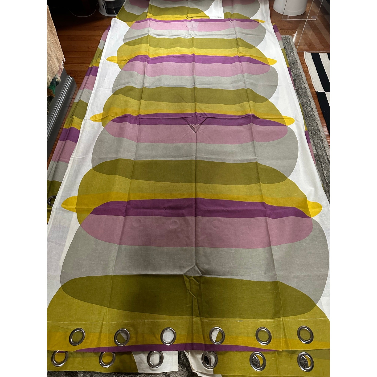 4-IKEA Malin Figur CurtainsGeometric Green Purple Panels set 57×98” Linen cotton