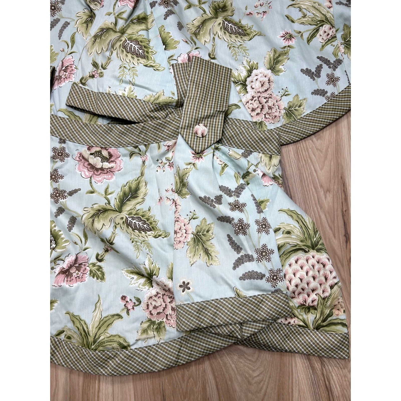 VTG Waverly Williamsburg Valance Set (3) Blue Green Floral Pineapple Gingham