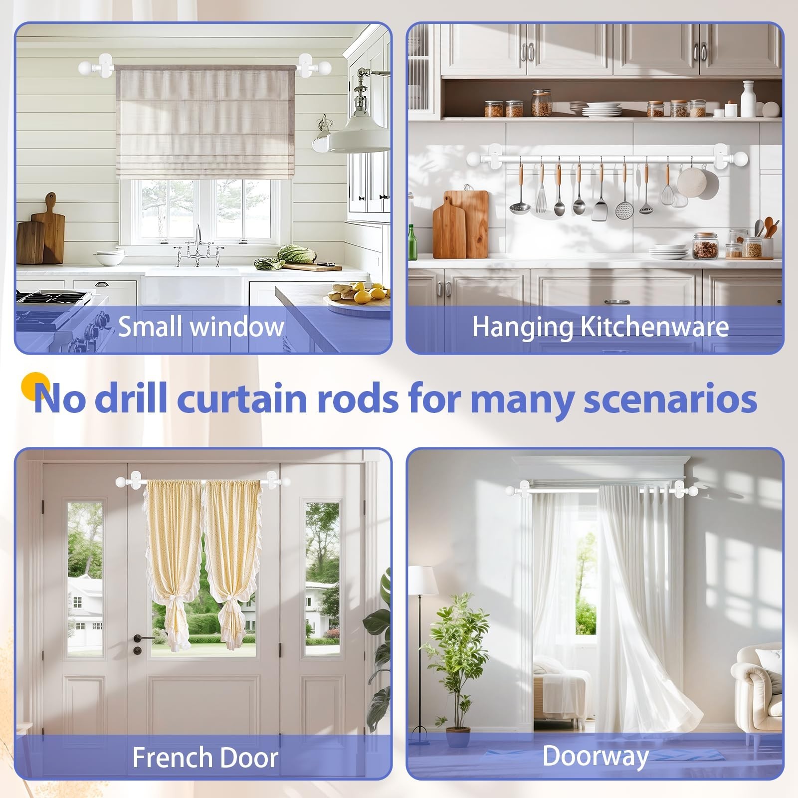 TKZTKZ Curtain Rods No Drilling for Windows 18 to 28 Inch:No Drill Small Whit…