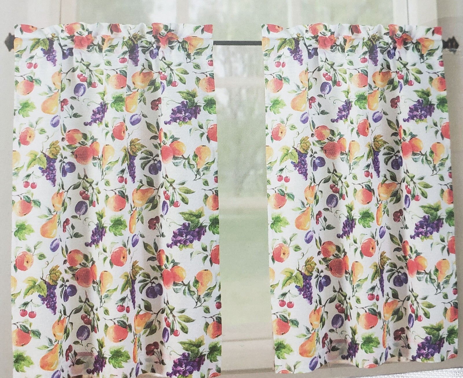 3pc Printed Kitchen Curtains Set:2 Tiers(26″x36″)&Valance(52″x18″)FRUITS,Tribeca