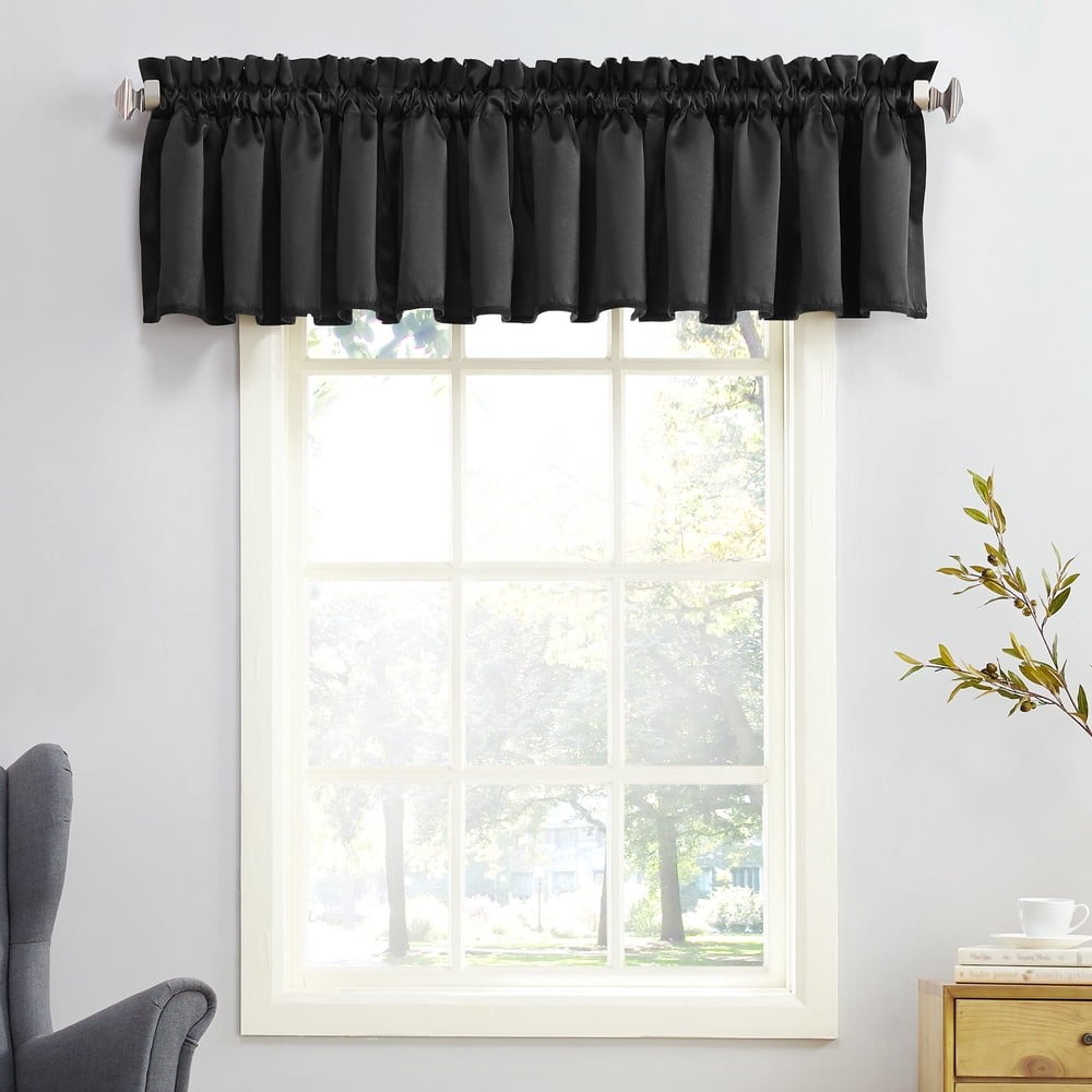 Sun Zero Blackout Rod Pocket Curtain Valance 54″x18″ Black