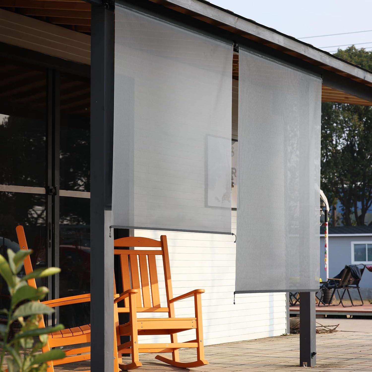5% Openness Cordless Solar Fabric Roller Shade, 6’W X 8’H Sun Shade for Outdoor