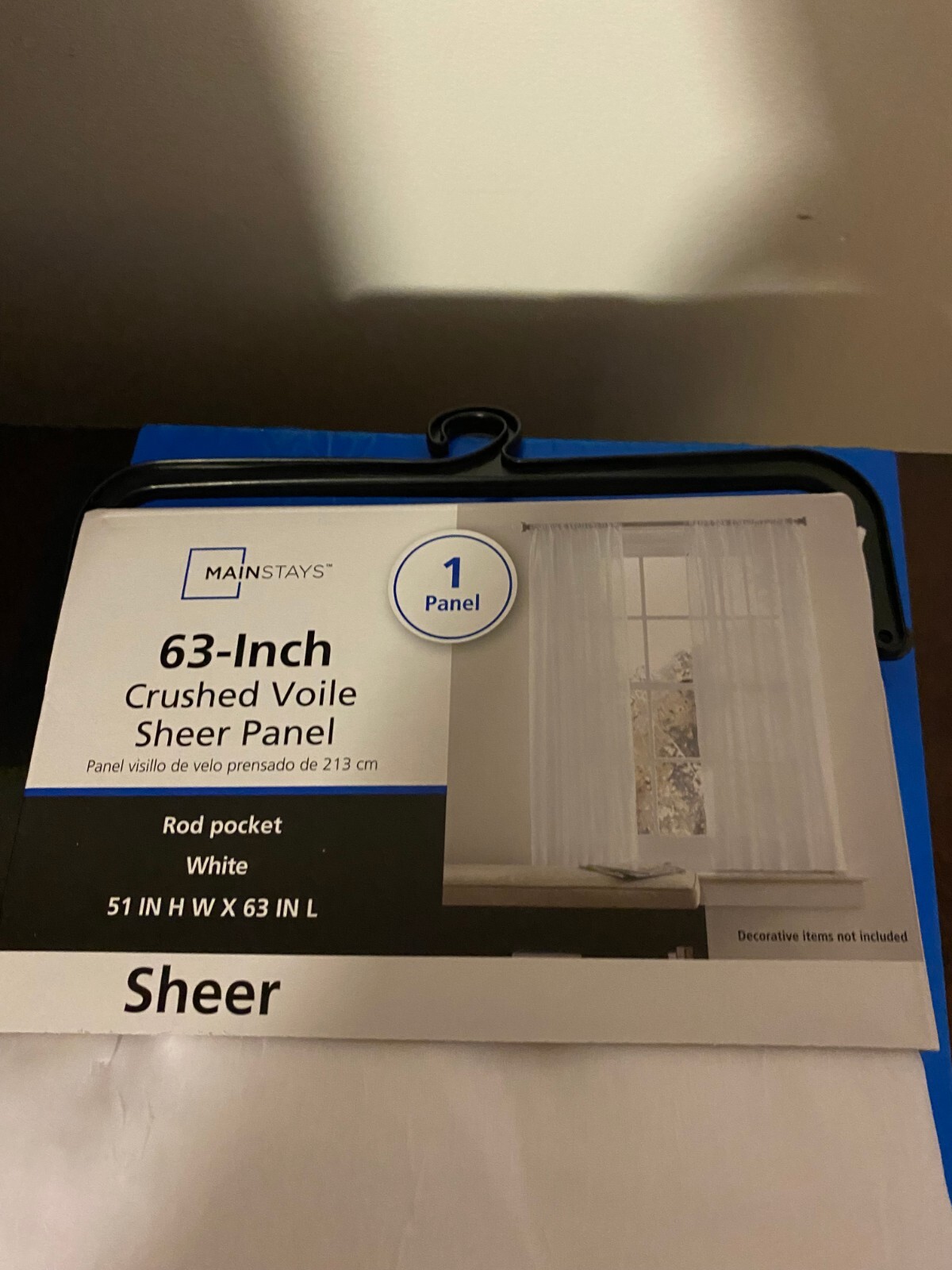 BRAND NEW MAINSTAYS SINGLE PANEL 63 INCH SHEER CRUSHED VOILE CURTAIN WHITE