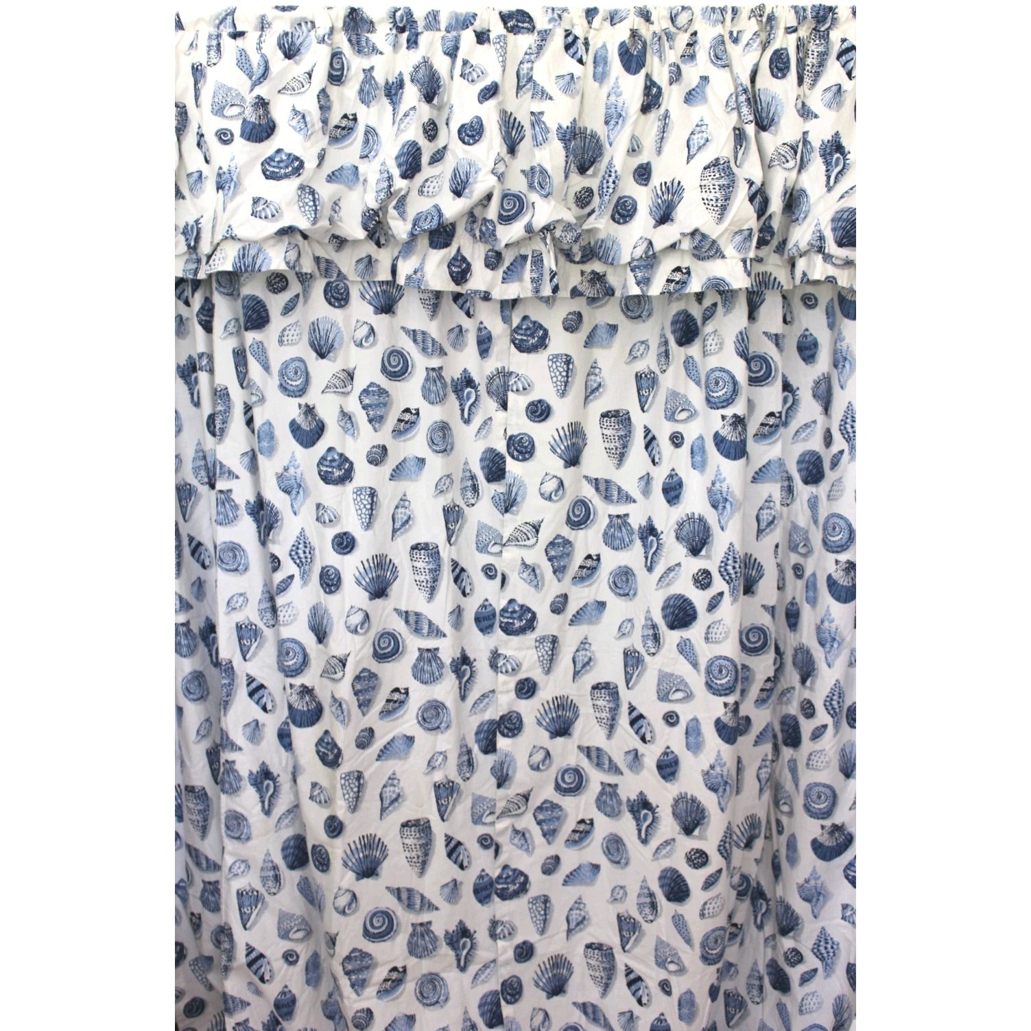 Custom Curtains Blue White Seashell Toile Vtg 3-Pc Drapery Set Beachcomber