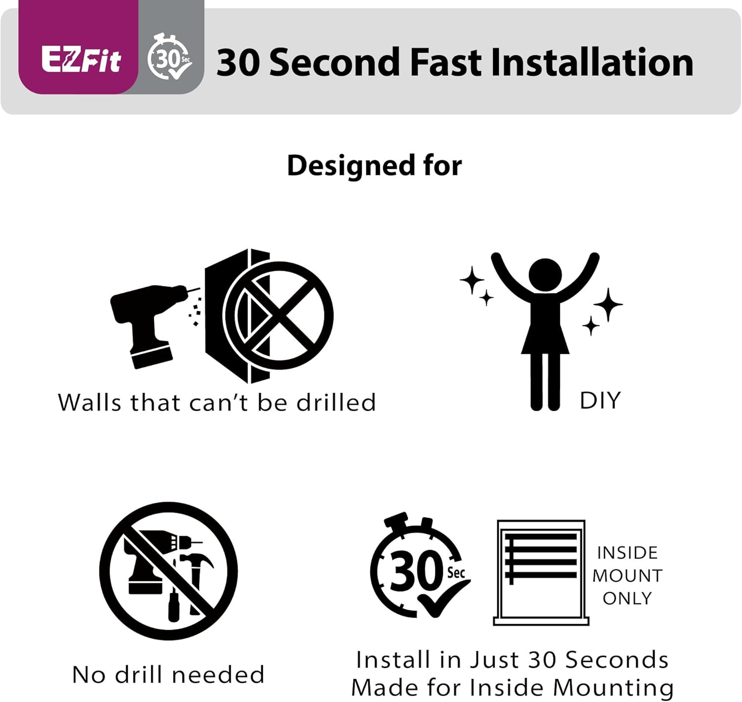 EZ Fit No Tools Cordless Blackout Cellular Shade 21.5″ W x 48″ H – White
