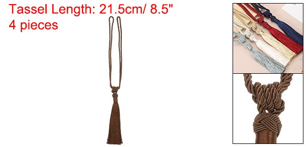 4 Pack Handmade Elegant Curtain Tiebacks with Tassel, Dark Brown