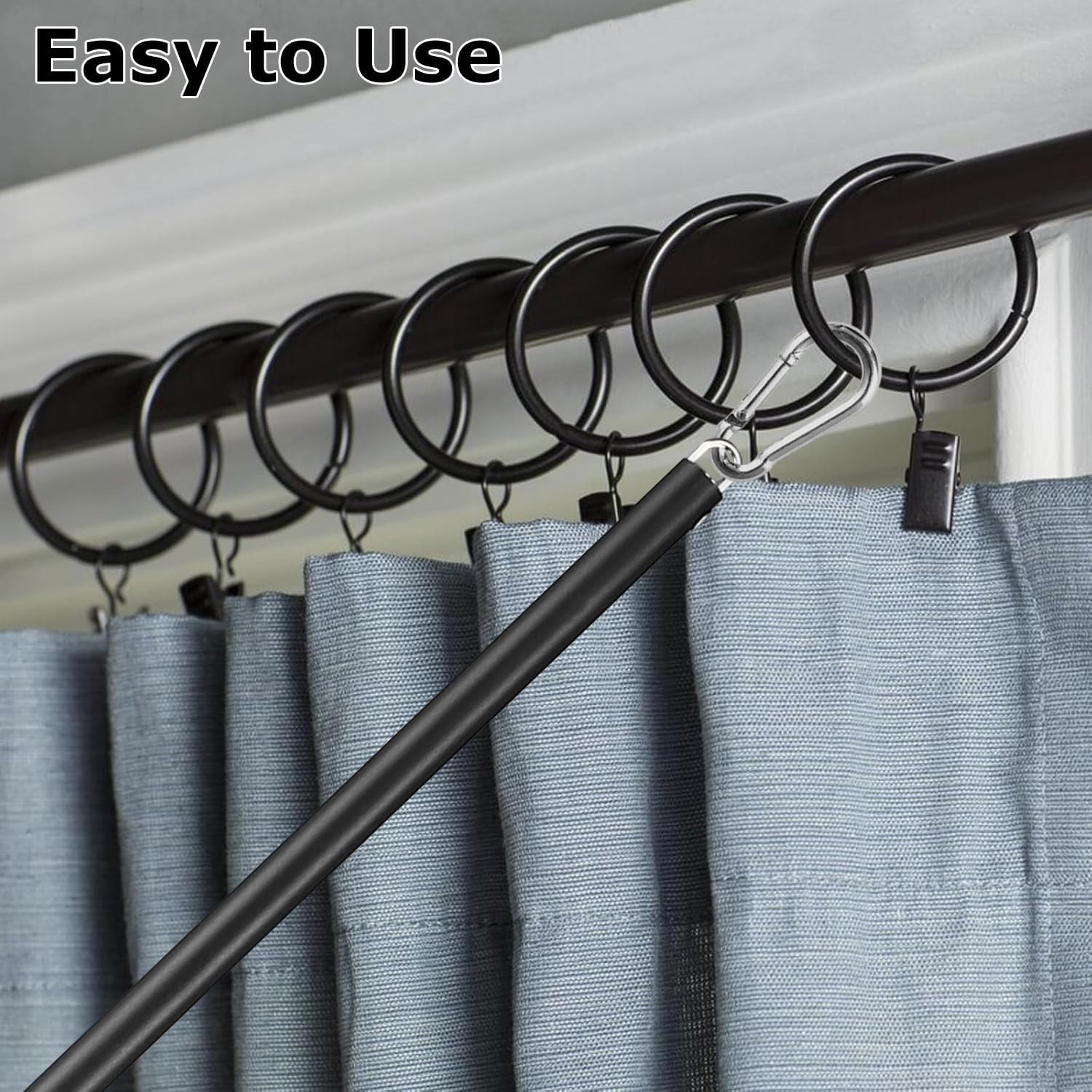 2 Pack Adjustable Curtain Pull Wands 31-46 in Steel Drapery Rods Black