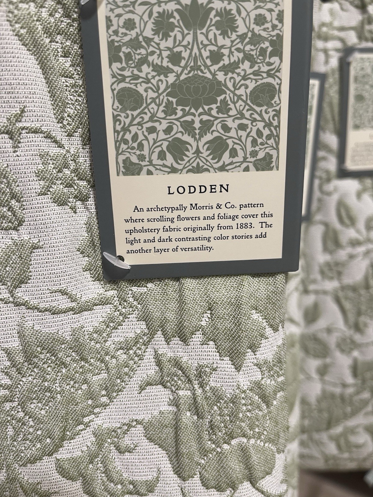 WILLIAM MORRIS Co 2Set/4 Panels Embossed Lodden Green Floral Curtains 37×96 NEW